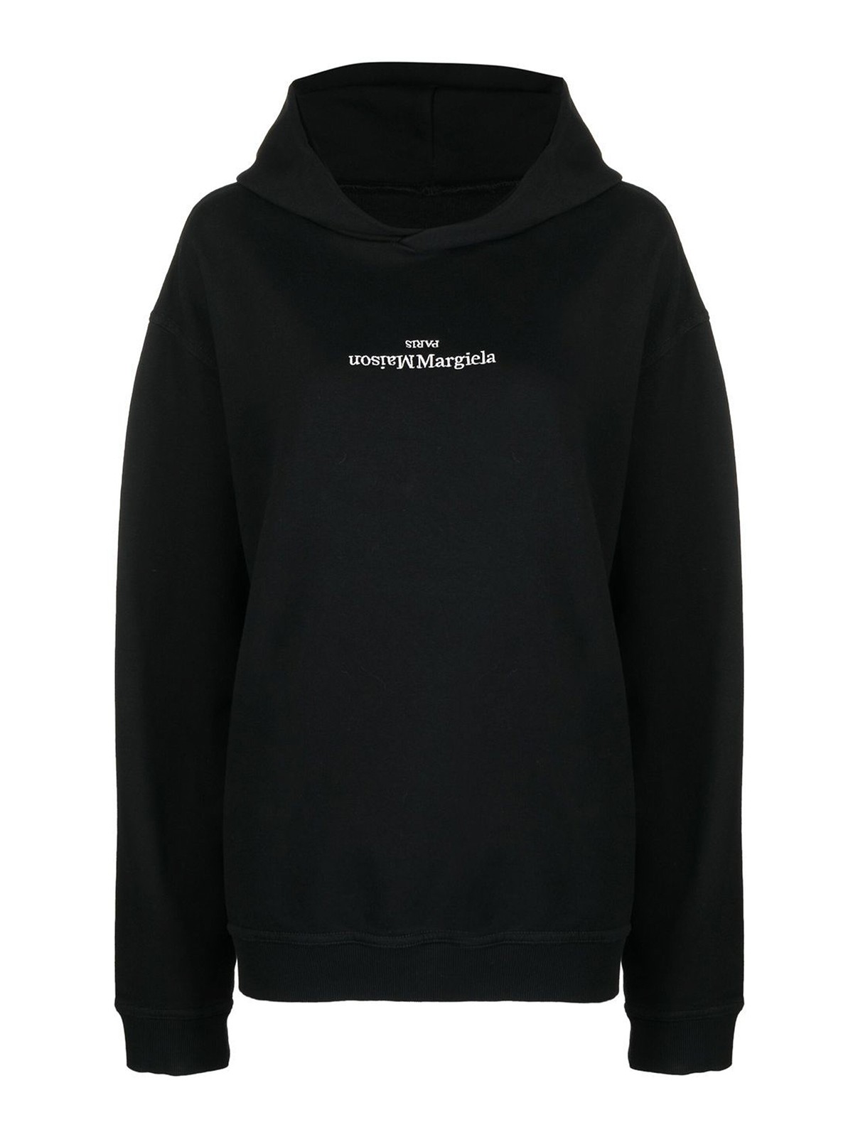Shop Maison Margiela Logo-print Long-sleeve Hoodie In Black