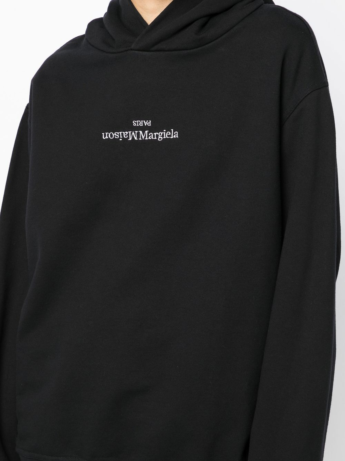 Shop Maison Margiela Logo-print Long-sleeve Hoodie In Black