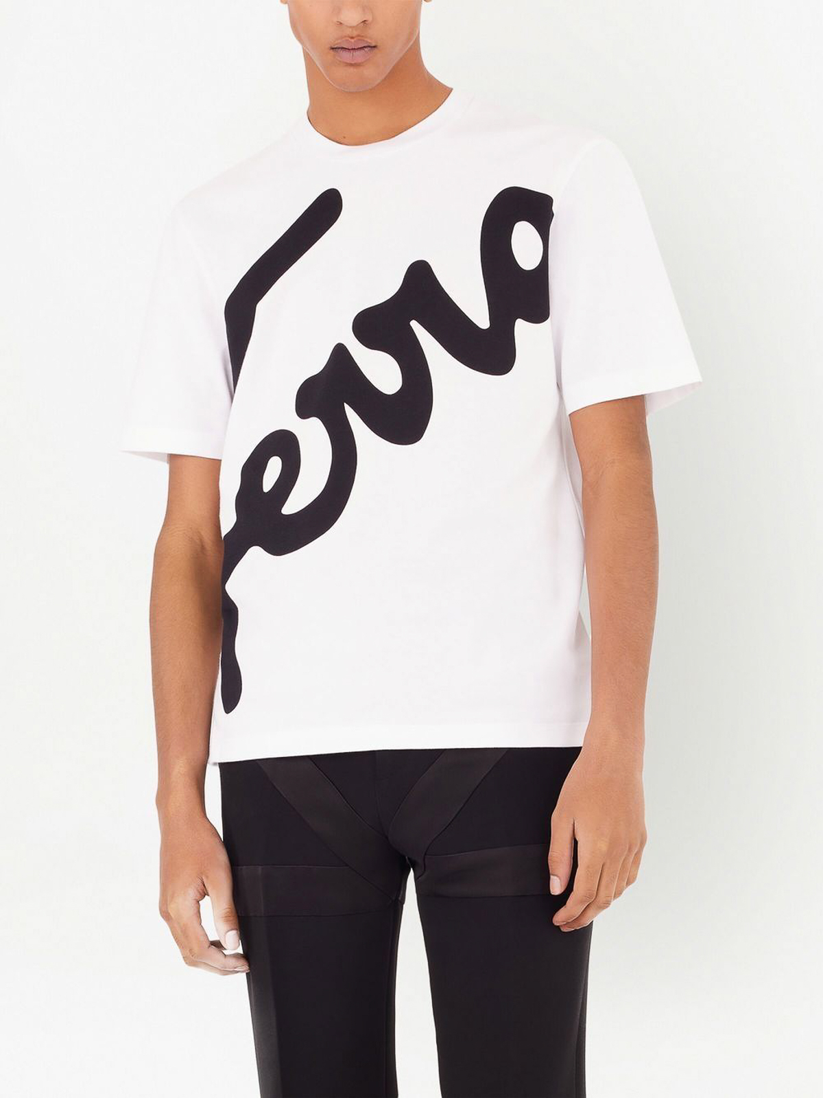 送関込★FERRAGAMO★グラフィック ロゴ Tシャツ★WHITE Crew neck T-shirt with printed signature - Men | Ferragamo