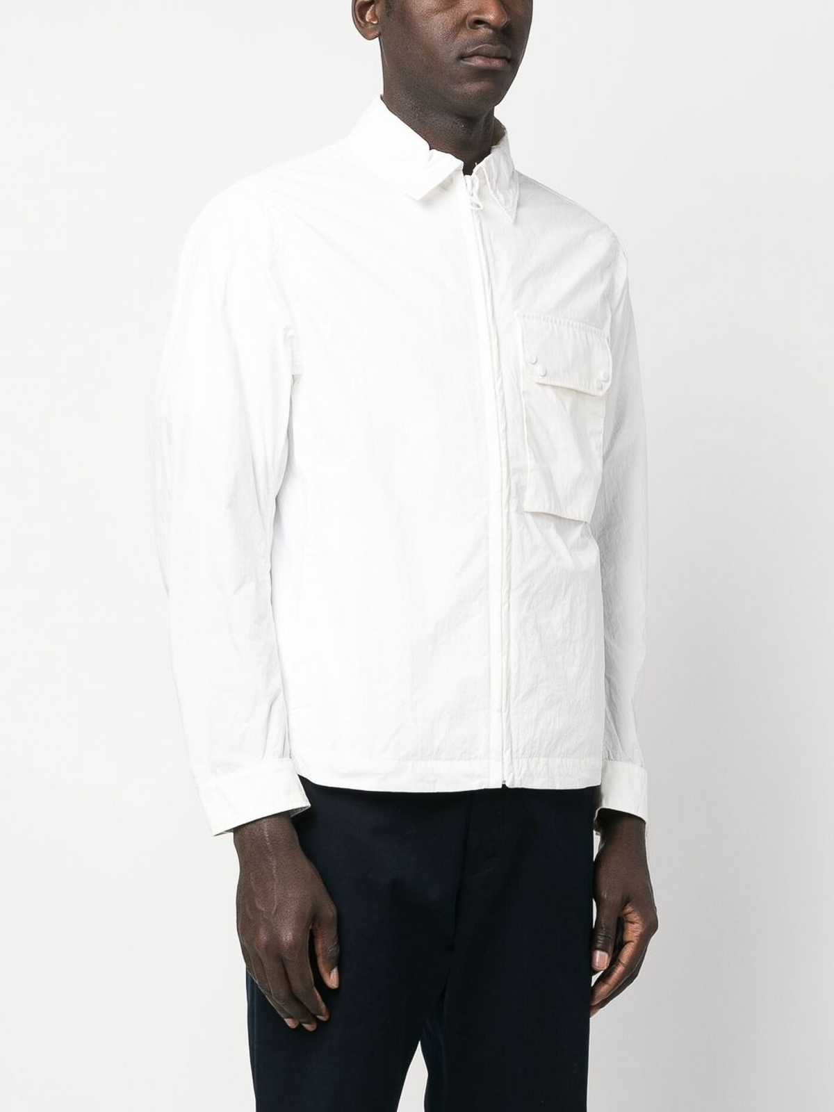 Shop Ten C Pocket Zip-up Shirt Jacket In White