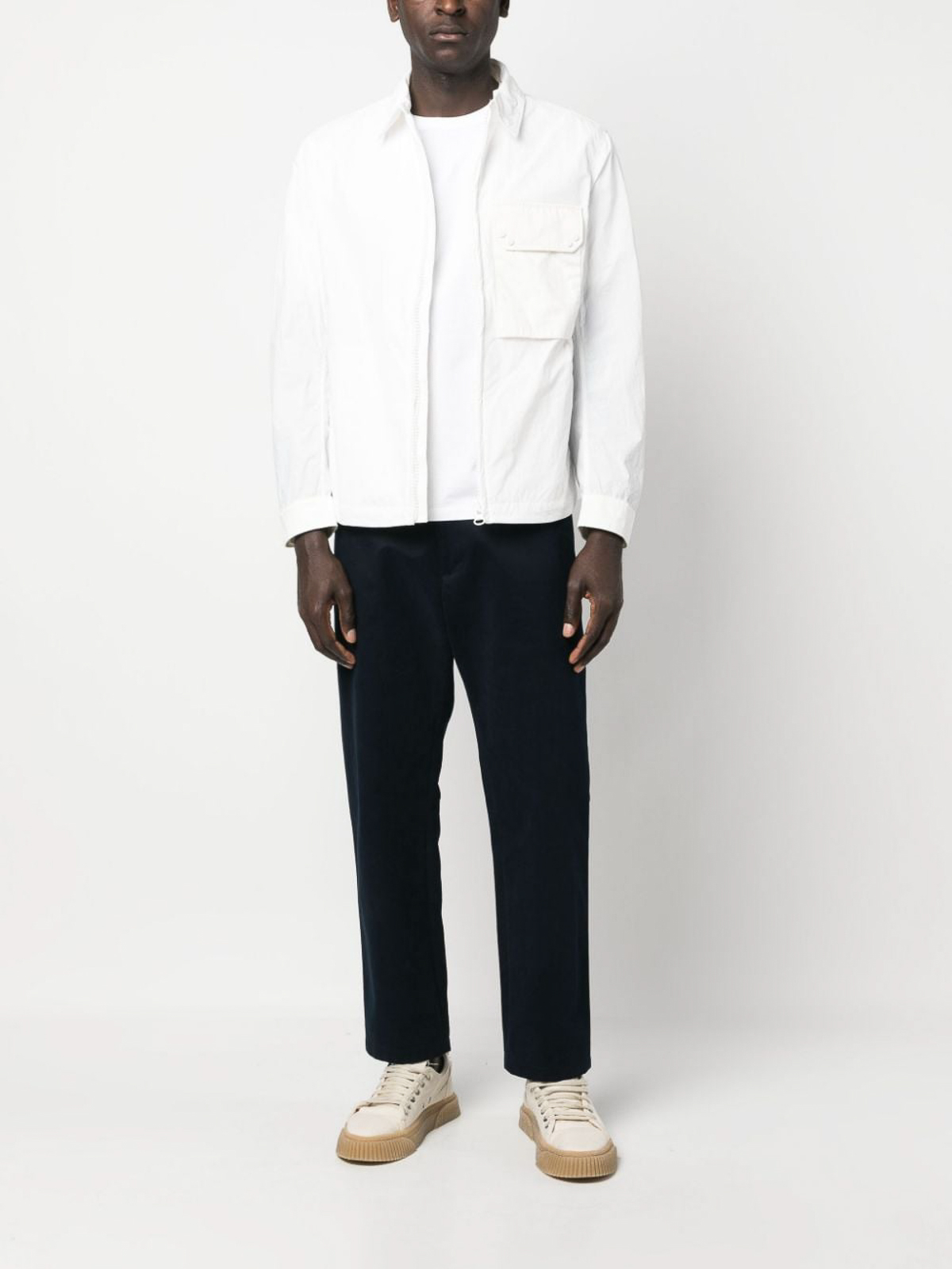 Shop Ten C Pocket Zip-up Shirt Jacket In White