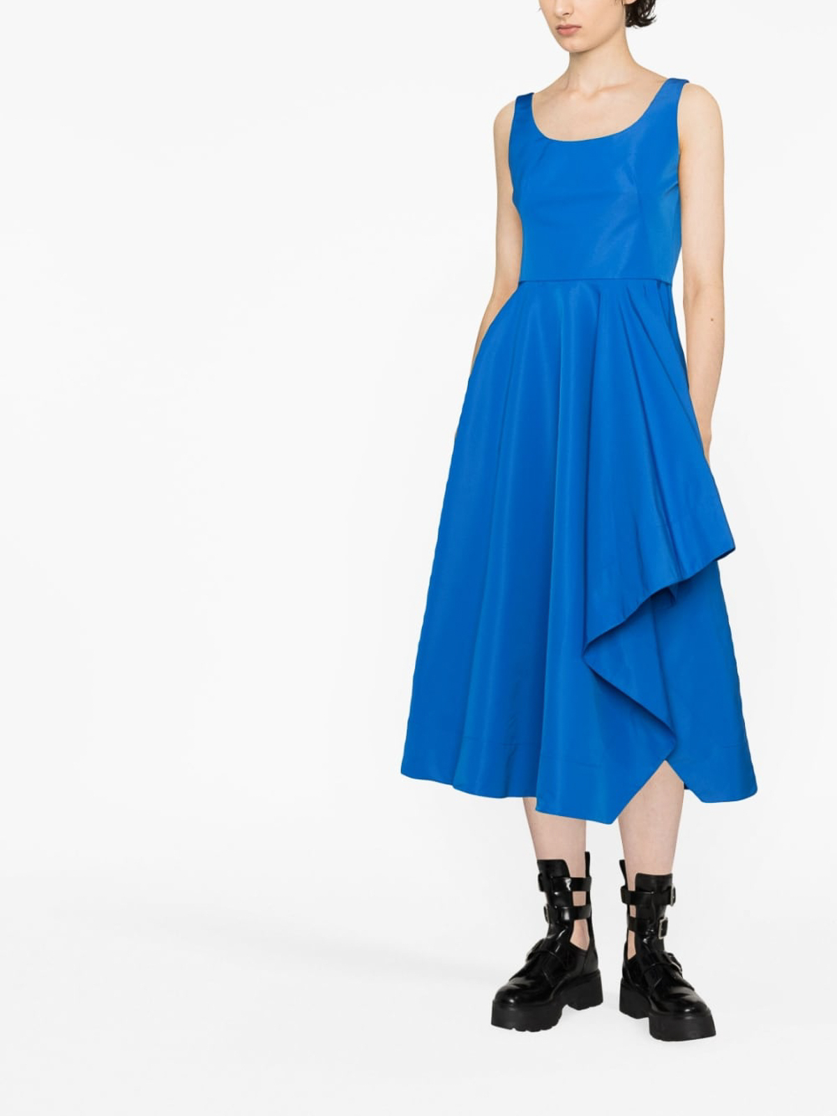 Shop Alexander Mcqueen Asymmetric Midi Dress In Azul