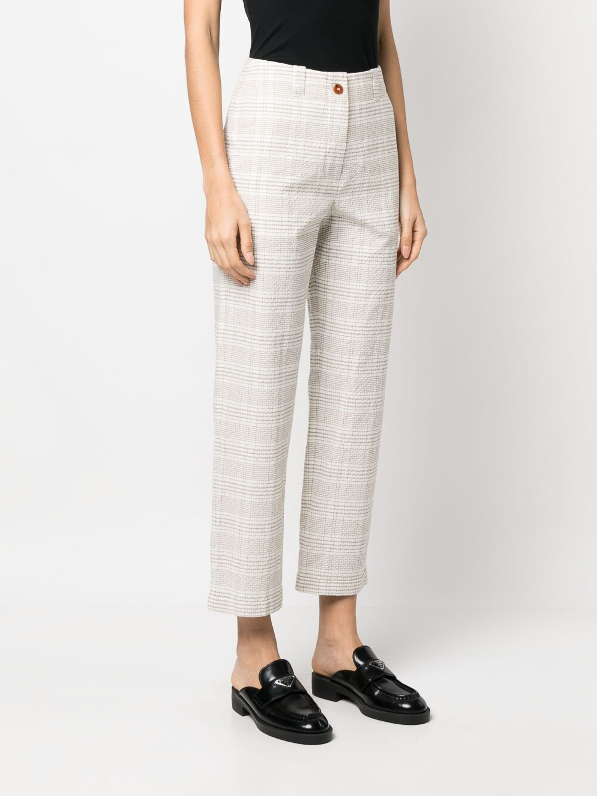 ALYSI - Straight Leg Checked Trousers