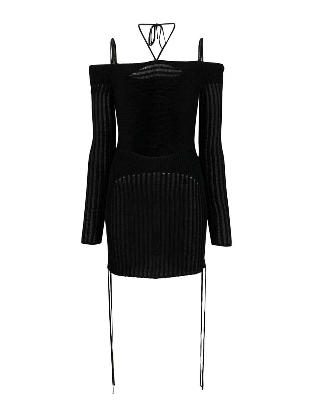 Shop Andreädamo Knit Ribbed Mini Dress In Black