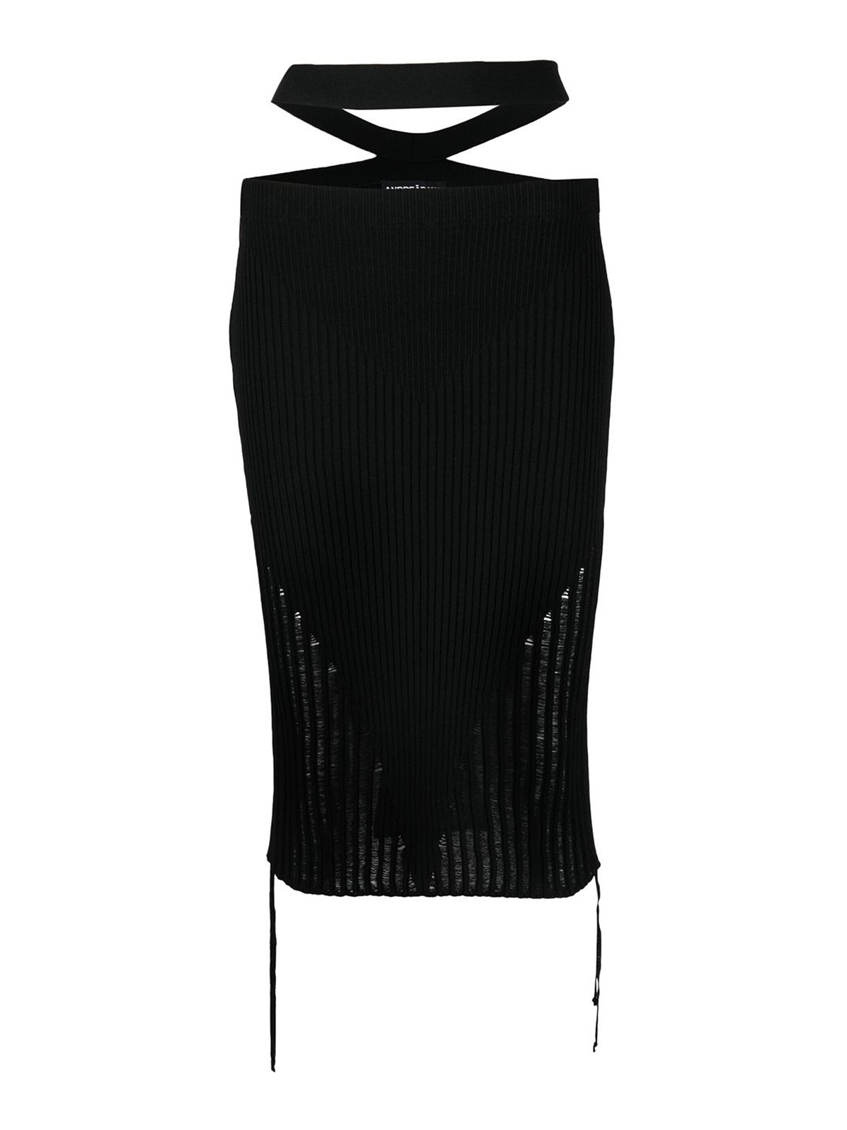Andreädamo Ribbed Cut-out Midi Skirt In Black