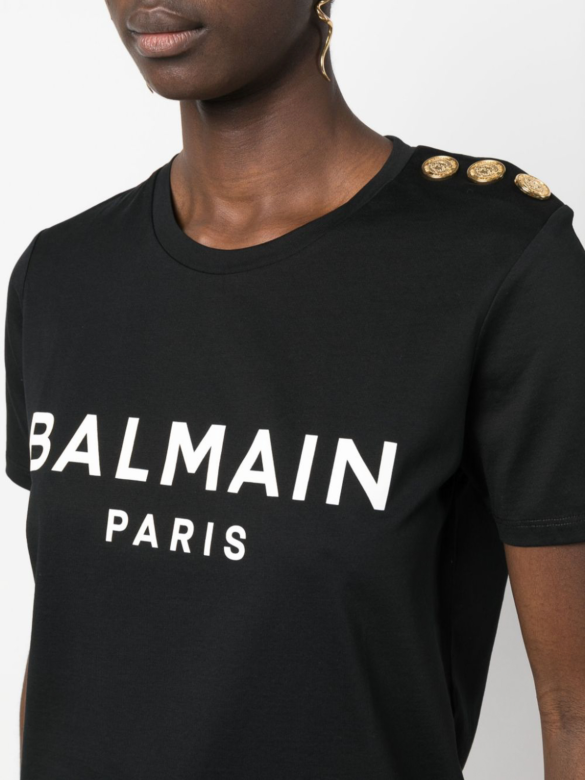 Balmain Logo cotton t-shirt - Black - Women | AF0EF005BB02EAB
