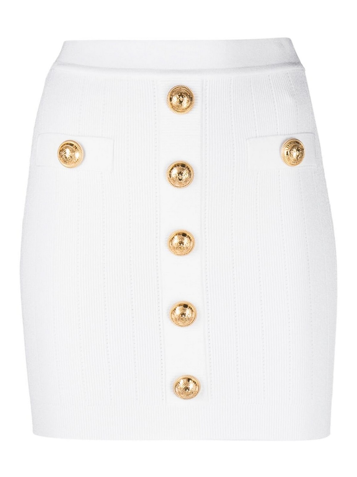 Shop Balmain Embossed-buttons Knit Mini Skirt In Blanco