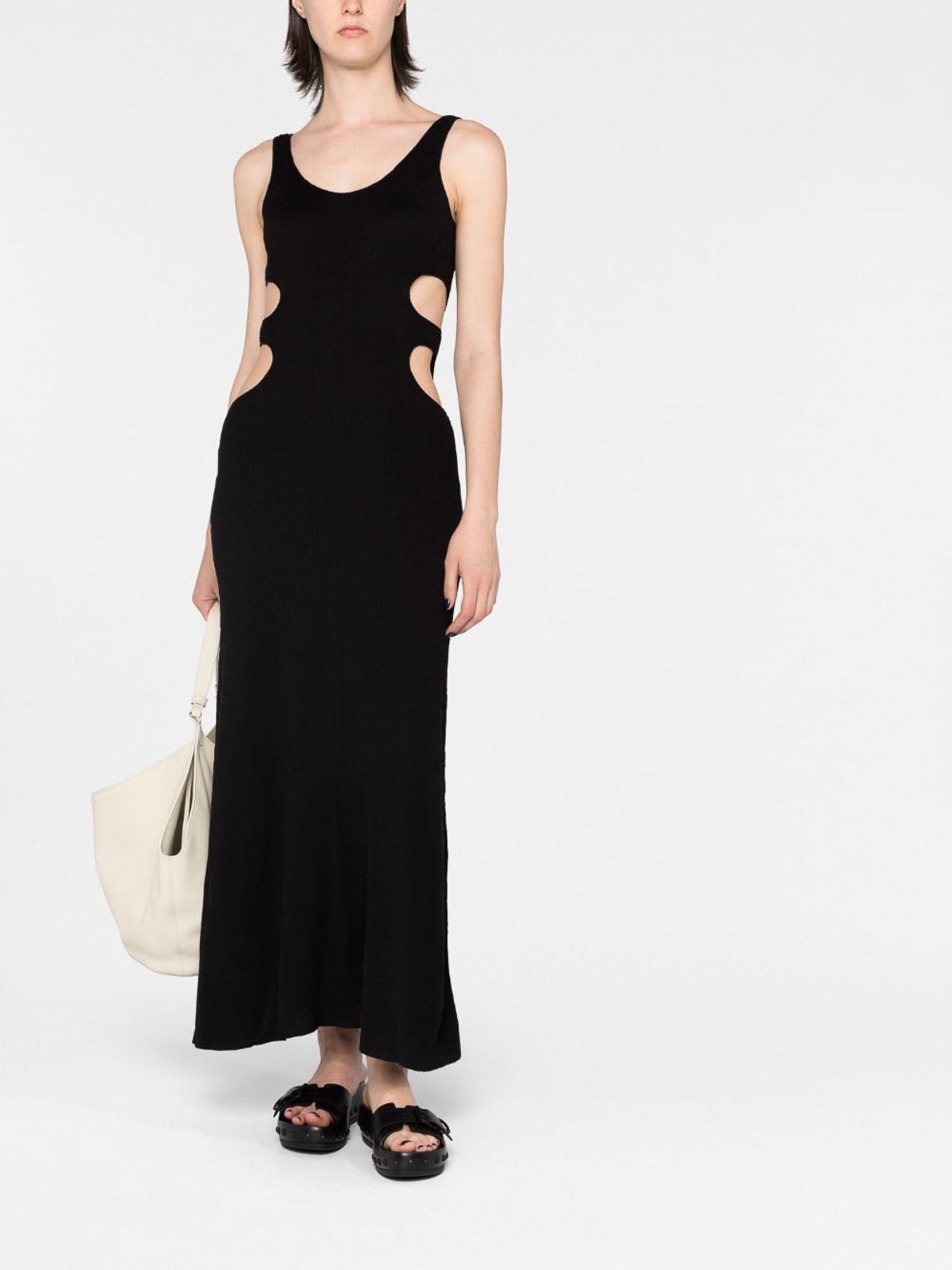 Shop Chloé Linen Blend Silk Long Dress In Black