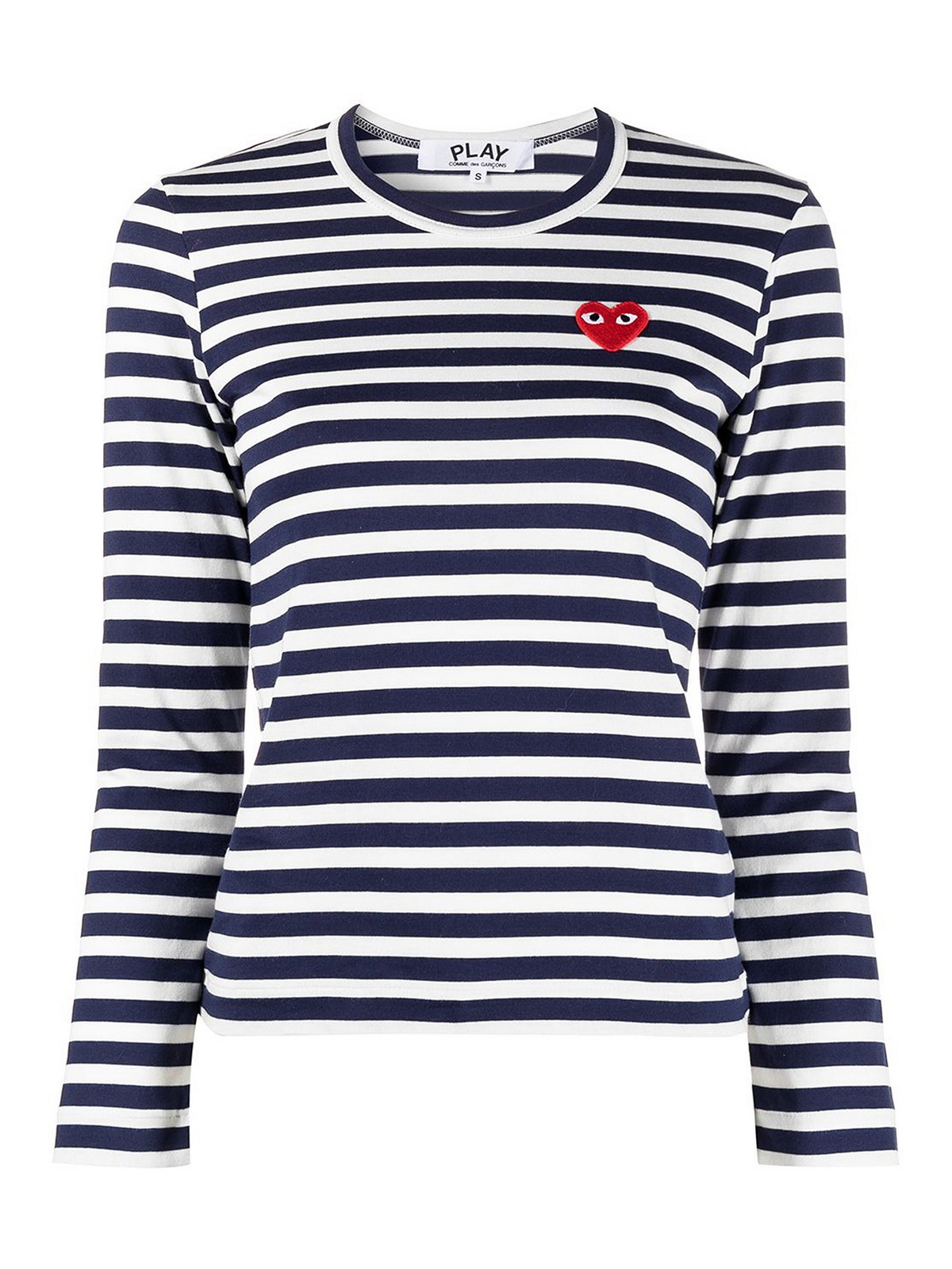 Comme Des Garçons Logo Striped Cotton T-shirt In Blue