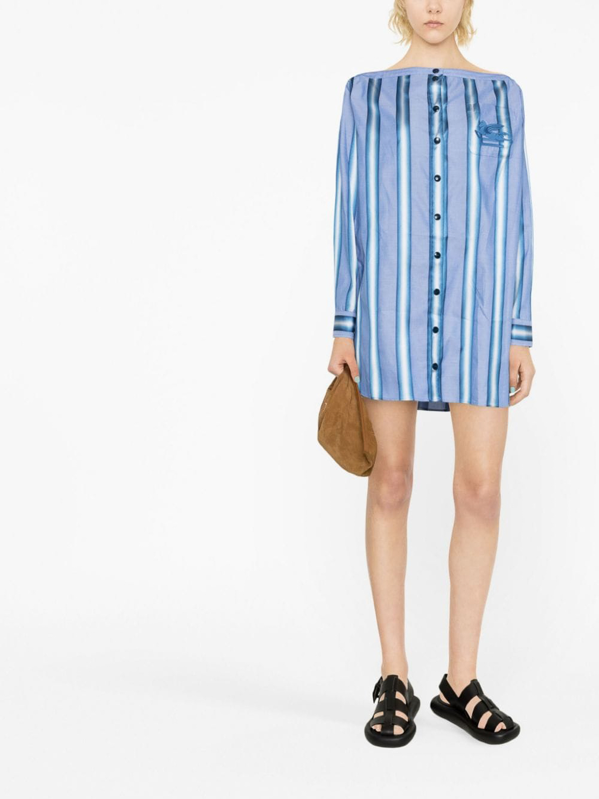 Shop Etro Striped Cotton Mini Dress In Azul Claro