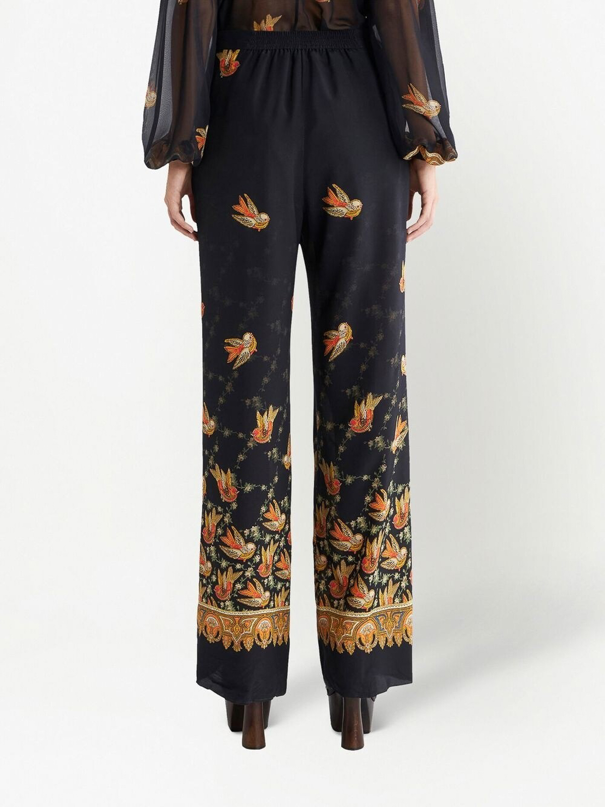 Shop Etro Printed Silk Trousers In Black