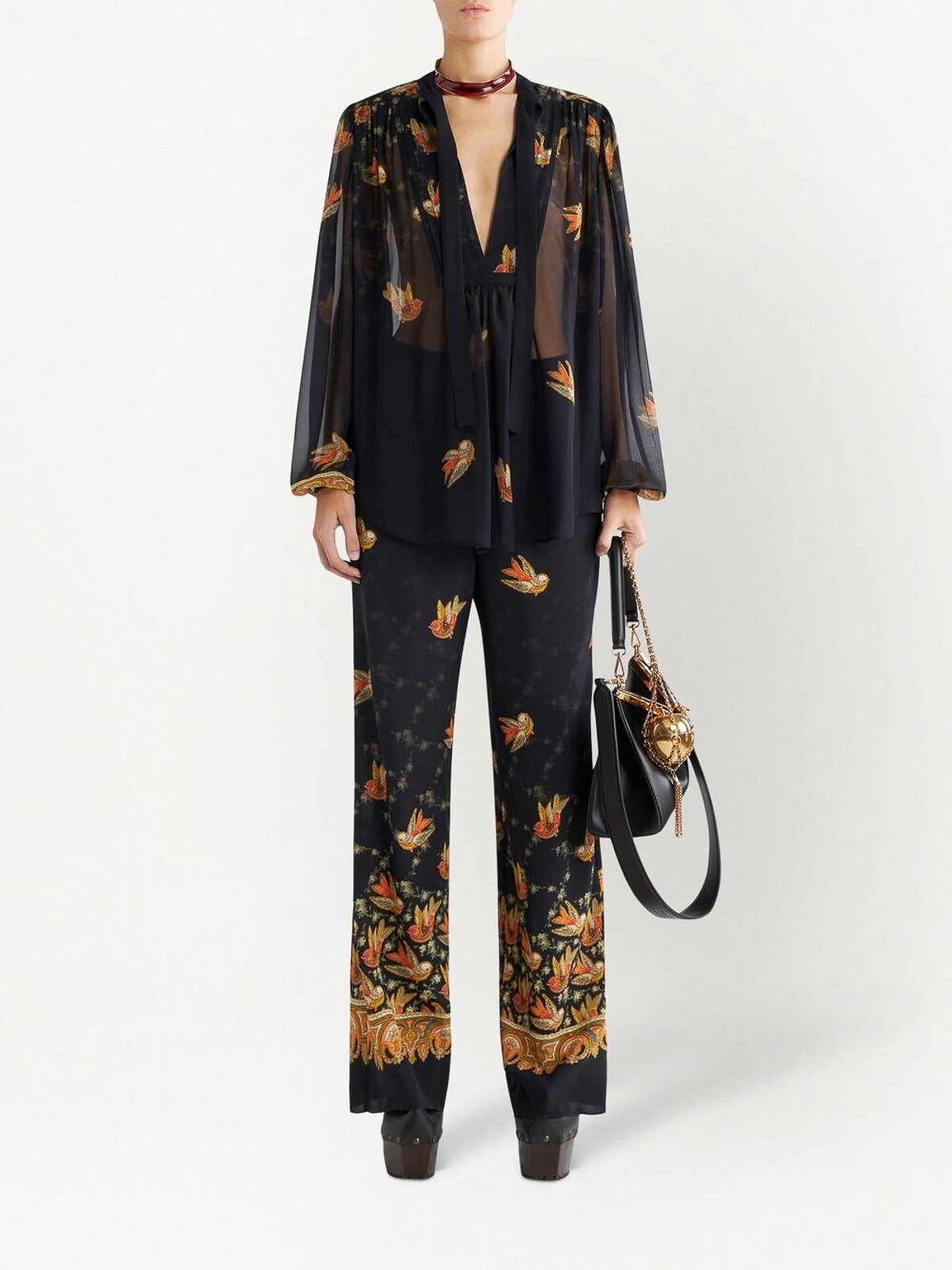Shop Etro Printed Silk Trousers In Black