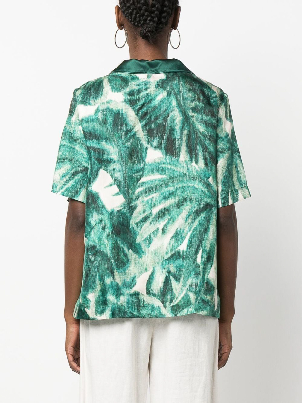 Shop F.r.s For Restless Sleepers Printed Silk Pajama Shirt In Green