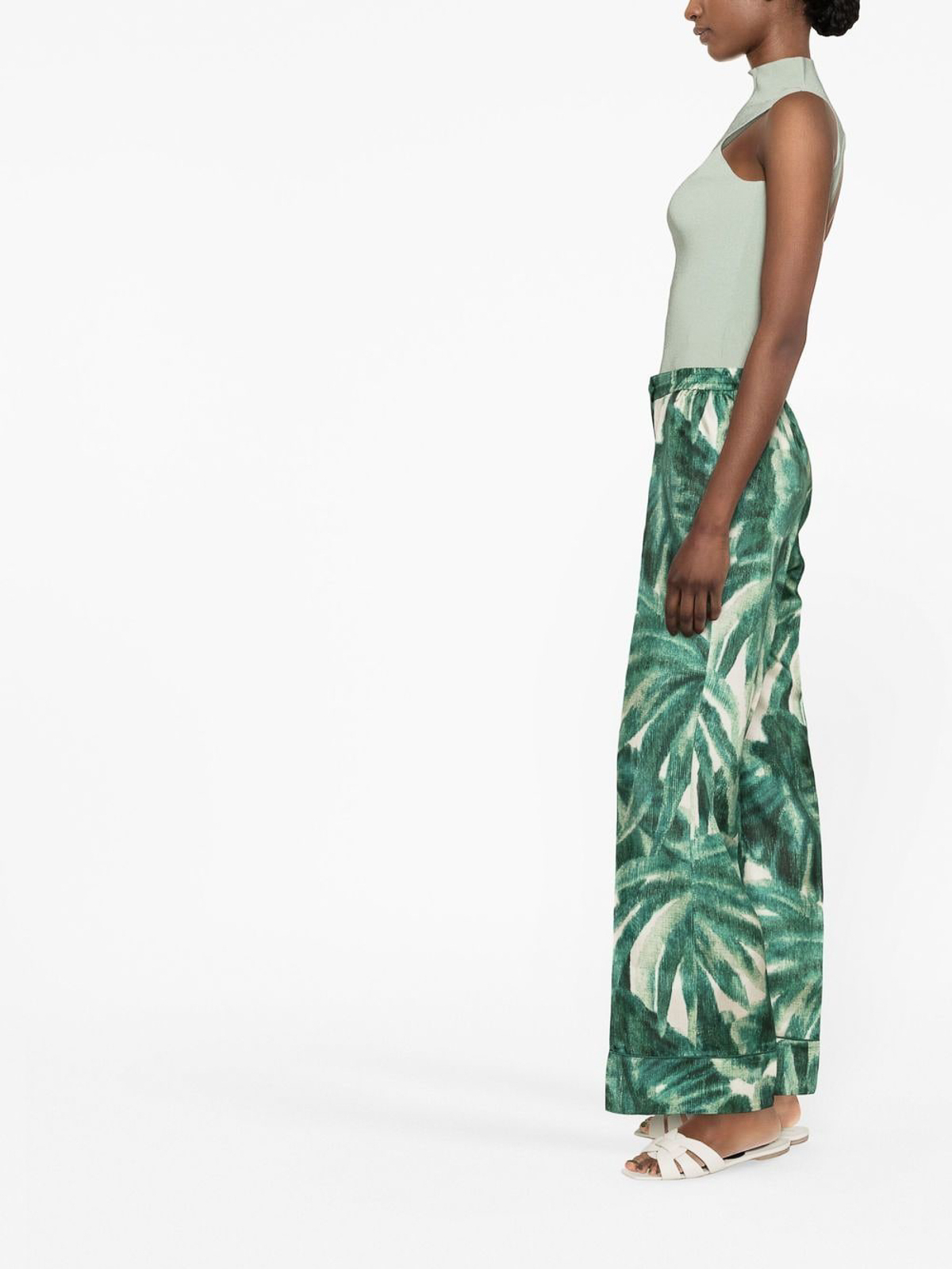 Shop F.r.s For Restless Sleepers Wide-leg Printed Silk Trousers In Green