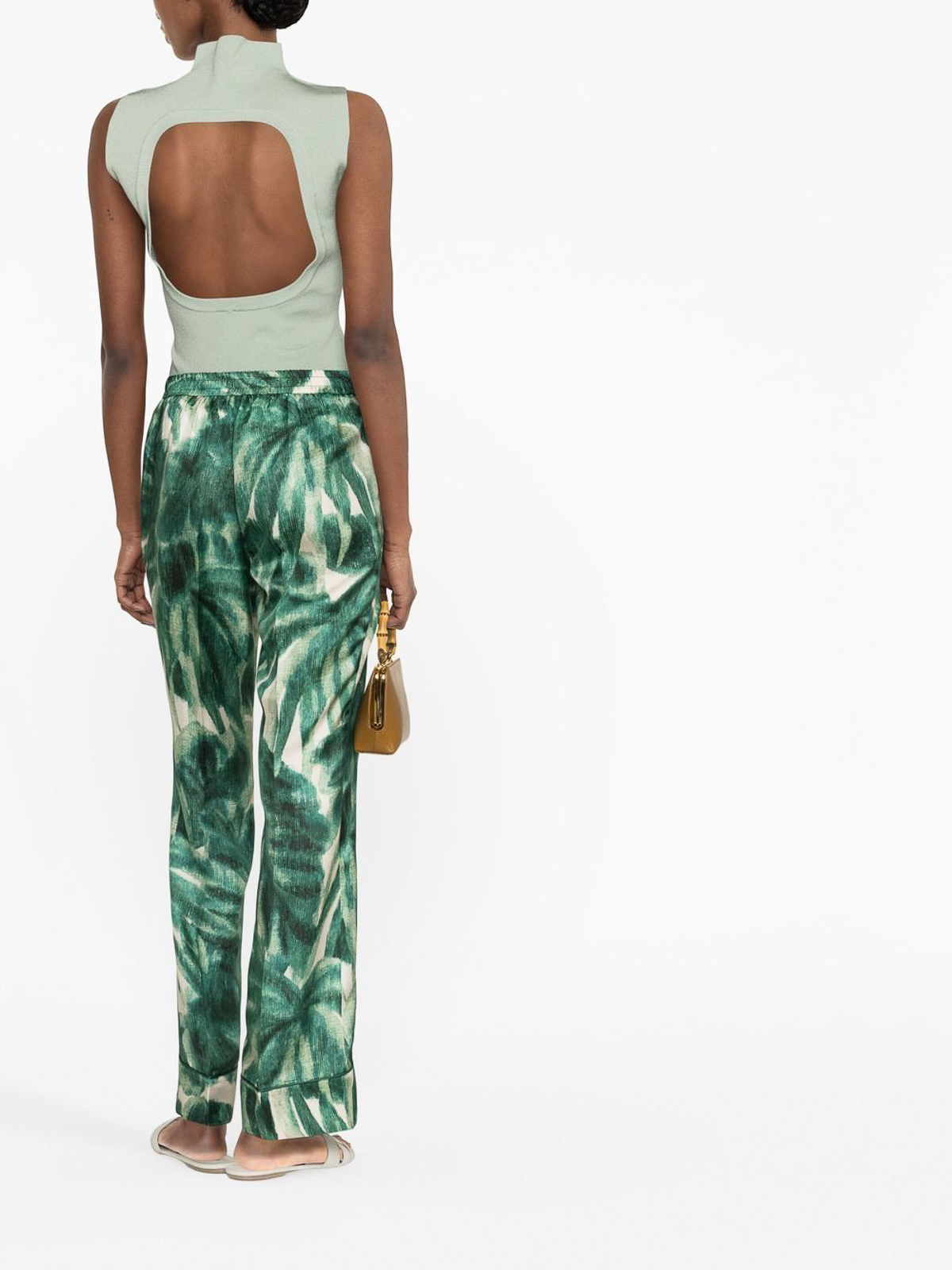 Shop F.r.s For Restless Sleepers Wide-leg Printed Silk Trousers In Green