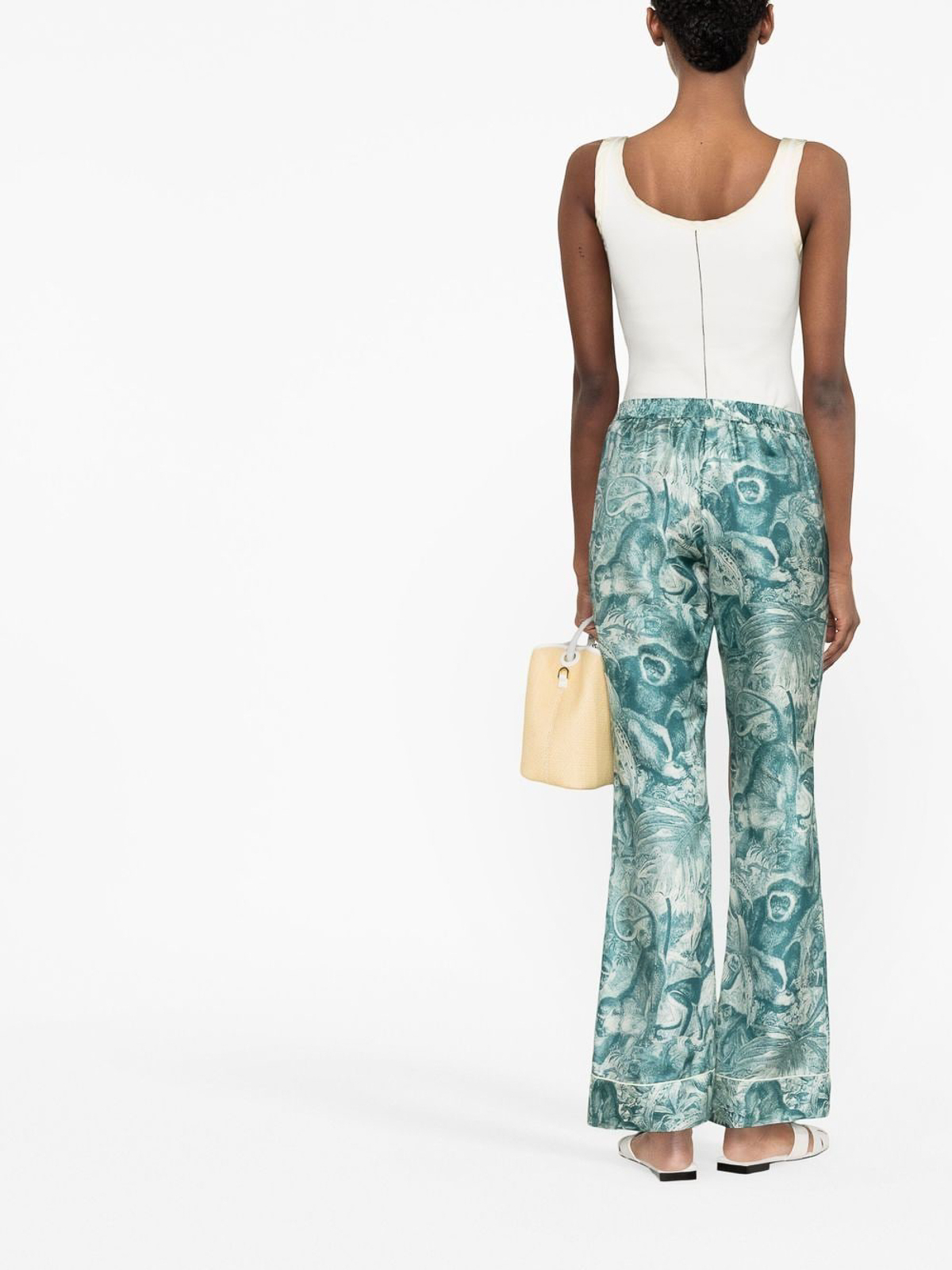 Shop F.r.s For Restless Sleepers Wide-leg Printed Silk Trousers In Blue