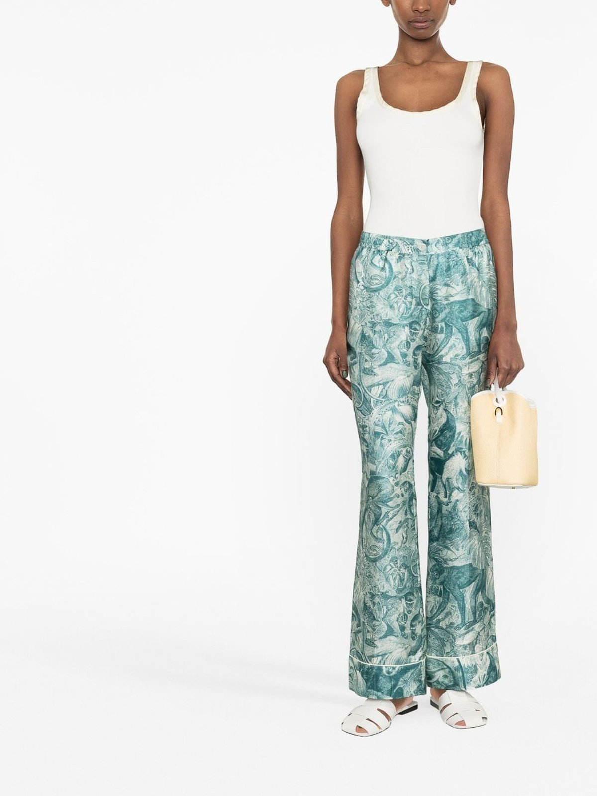 Shop F.r.s For Restless Sleepers Wide-leg Printed Silk Trousers In Blue