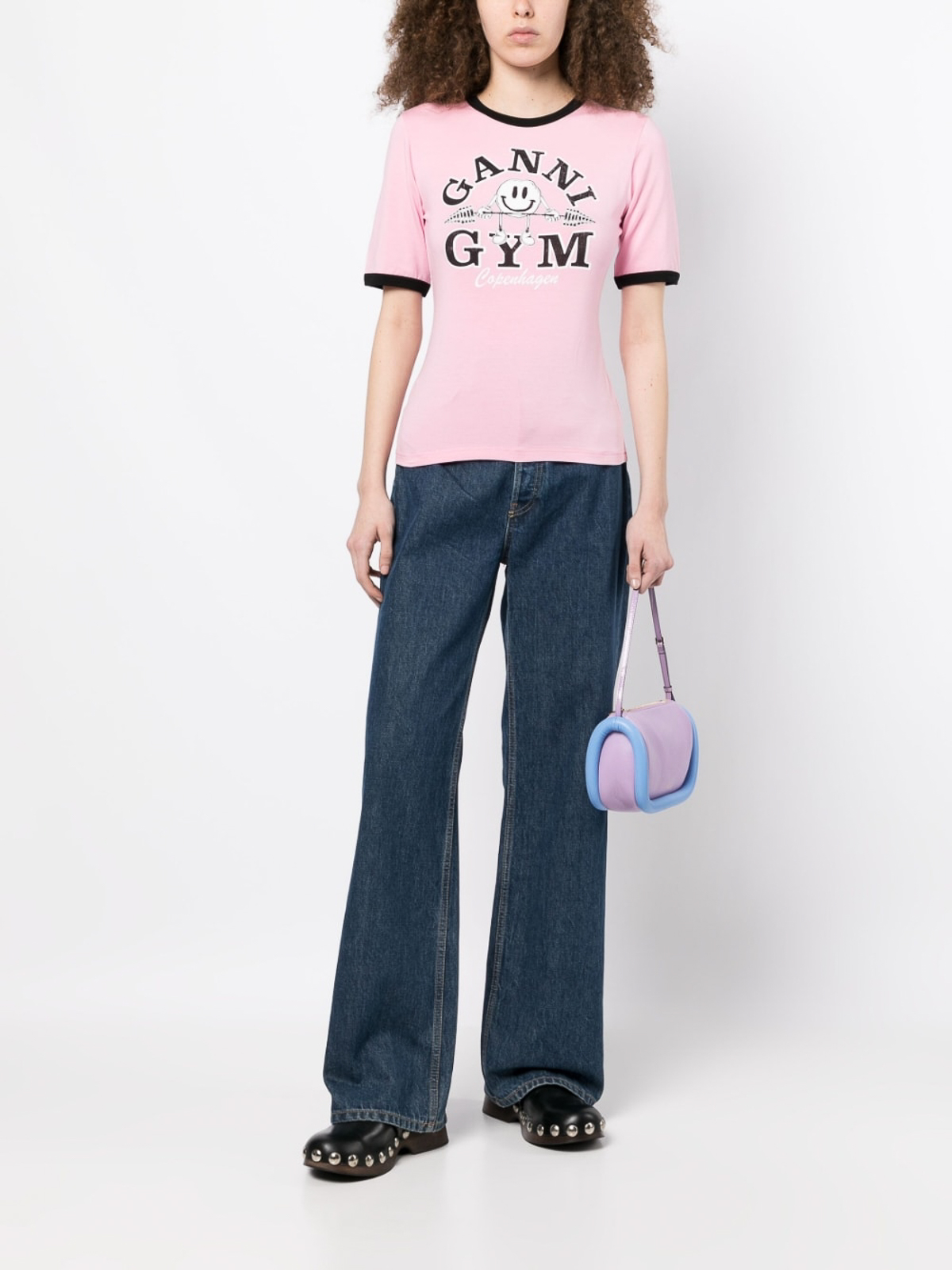 Shop Ganni Logo T-shirt In Pink