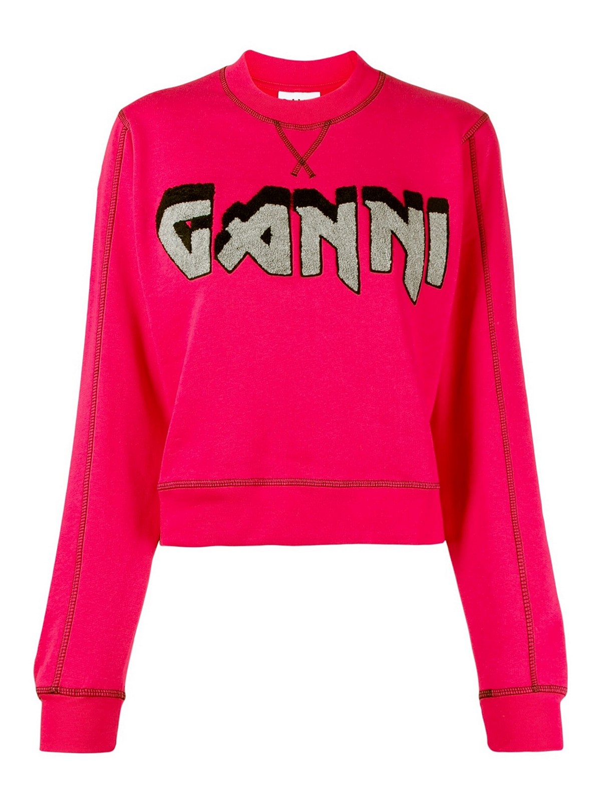 Shop Ganni Logo Organic Cotton Sweatshirt In Fuchsia