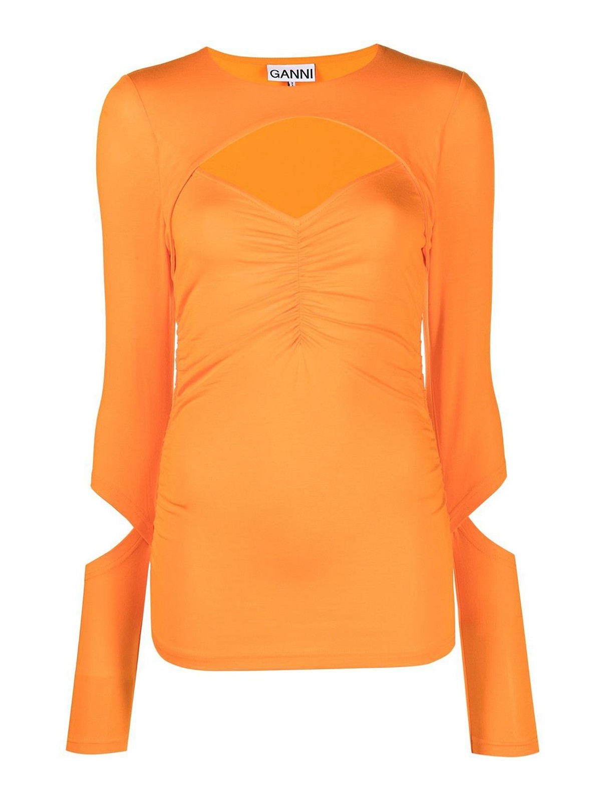 Ganni Cut-out Crewneck Sweater In Orange
