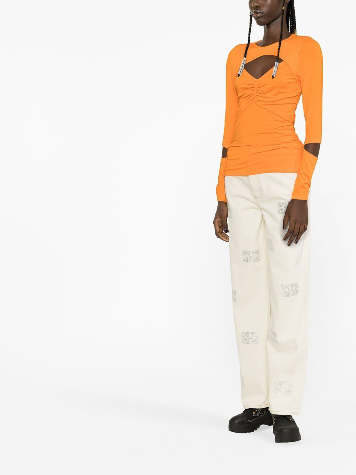 Shop Ganni Cut-out Crewneck Sweater In Orange