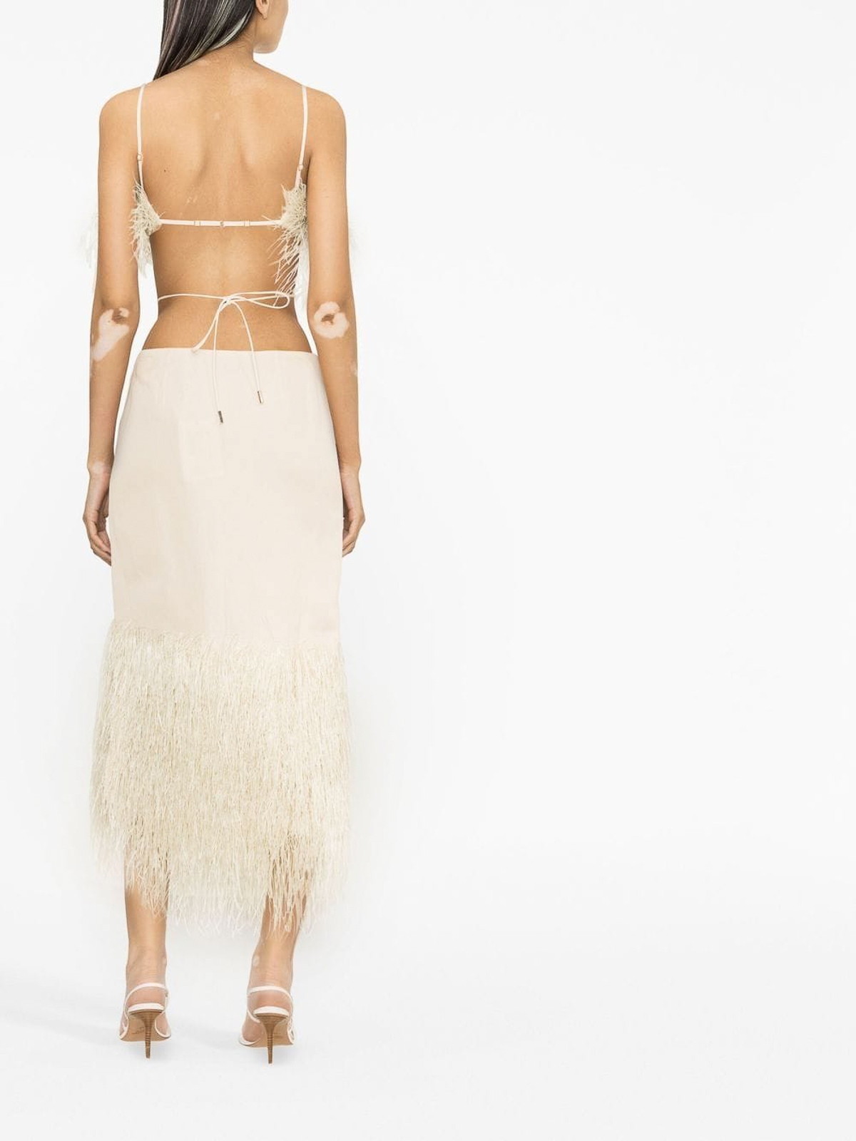 Shop Jacquemus Raphia Cut-out Fringed Dress In White