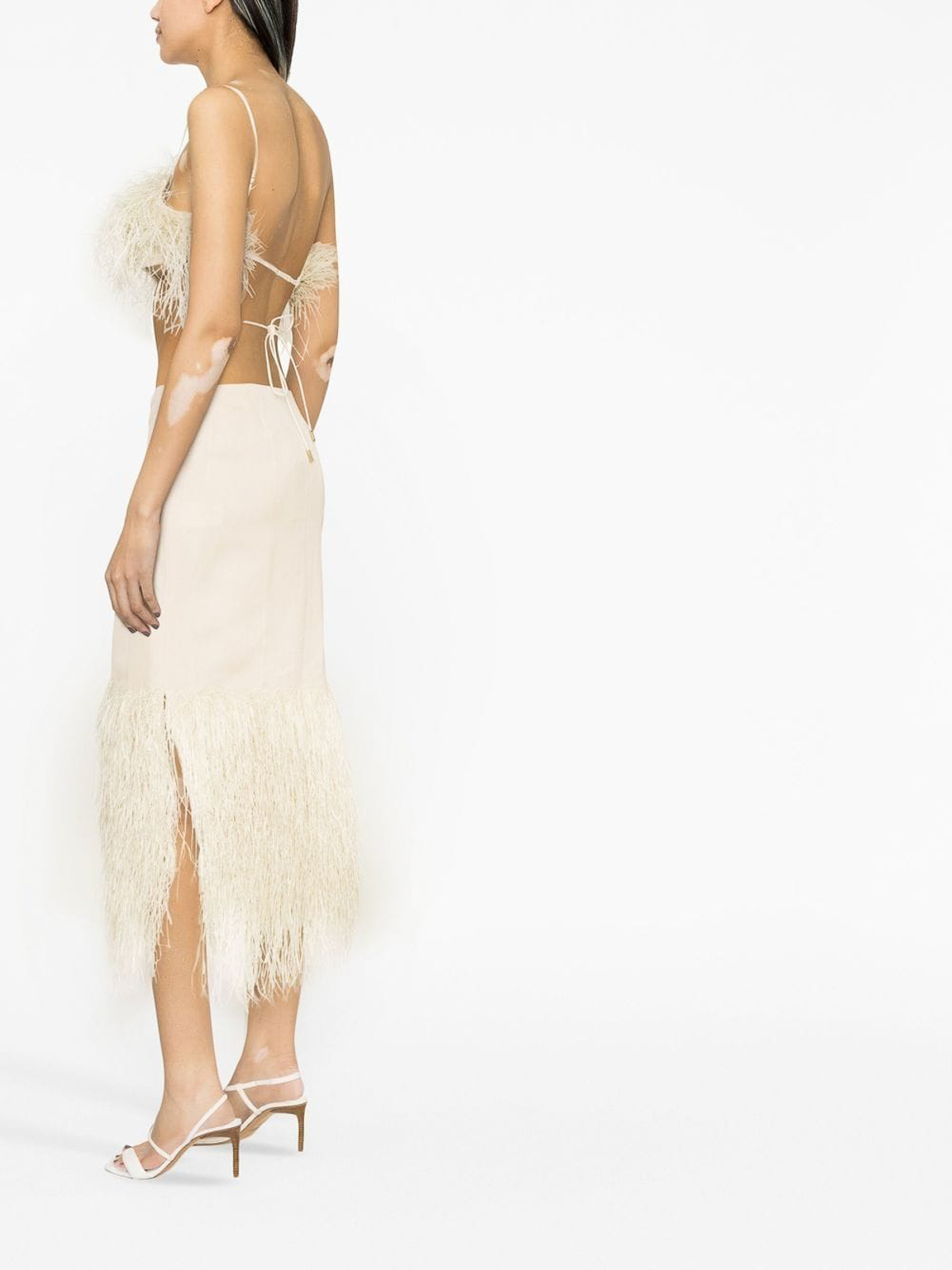 Shop Jacquemus Raphia Cut-out Fringed Dress In White