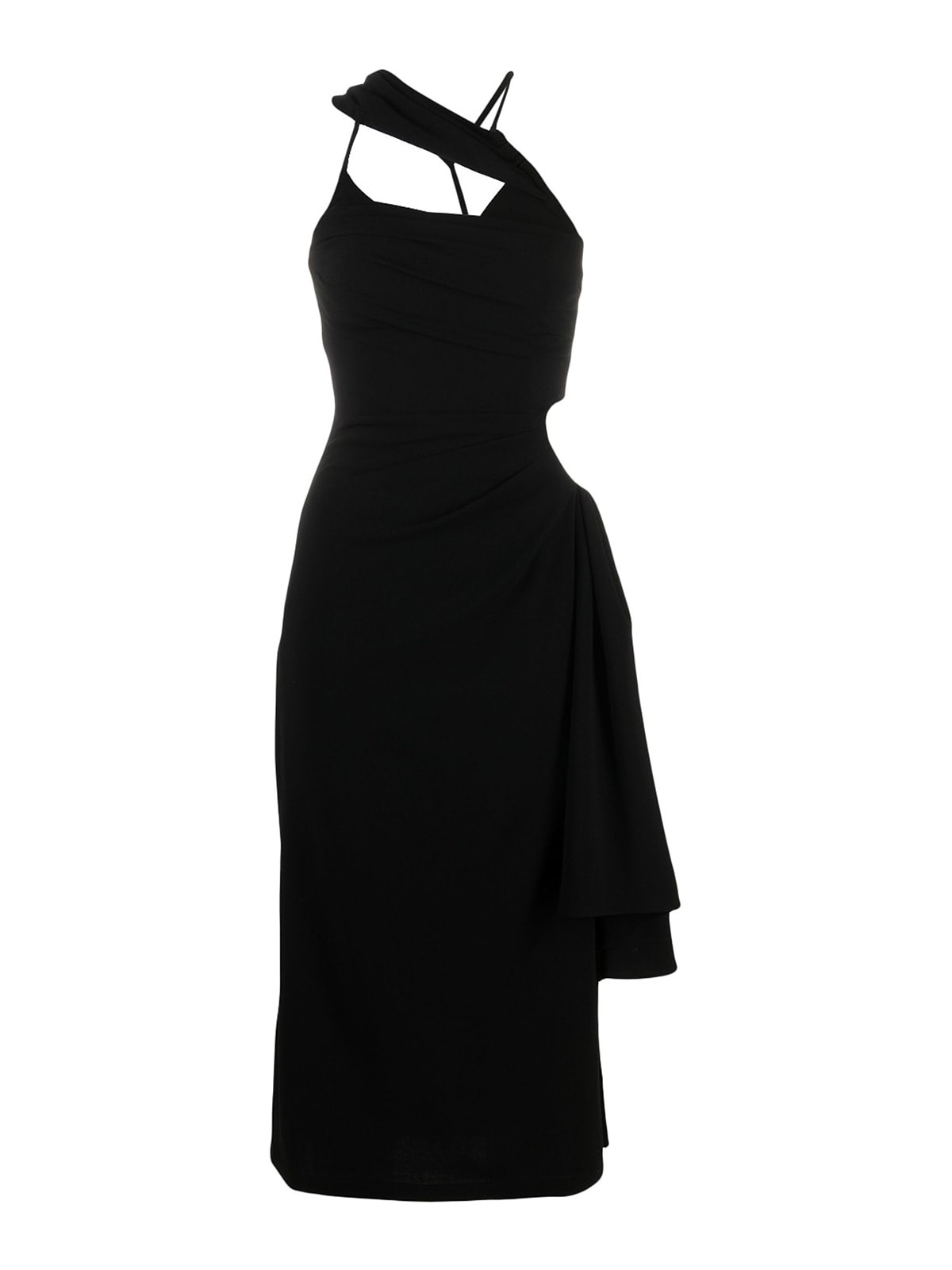 Shop Jacquemus Abanada Draped Asymmetric Dress In Black
