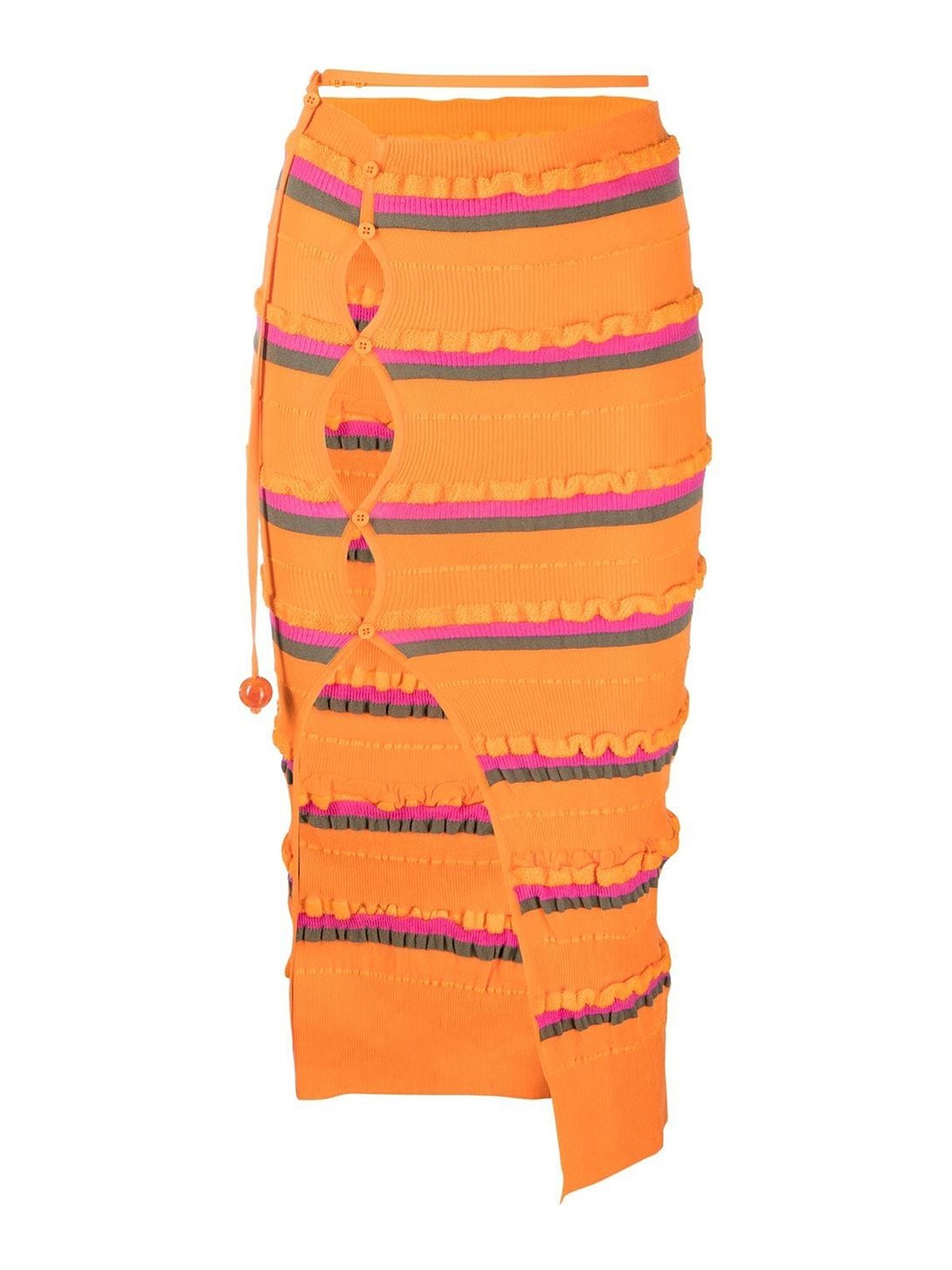 Shop Jacquemus Buttoned Ribbed-knit Skirt In Orange