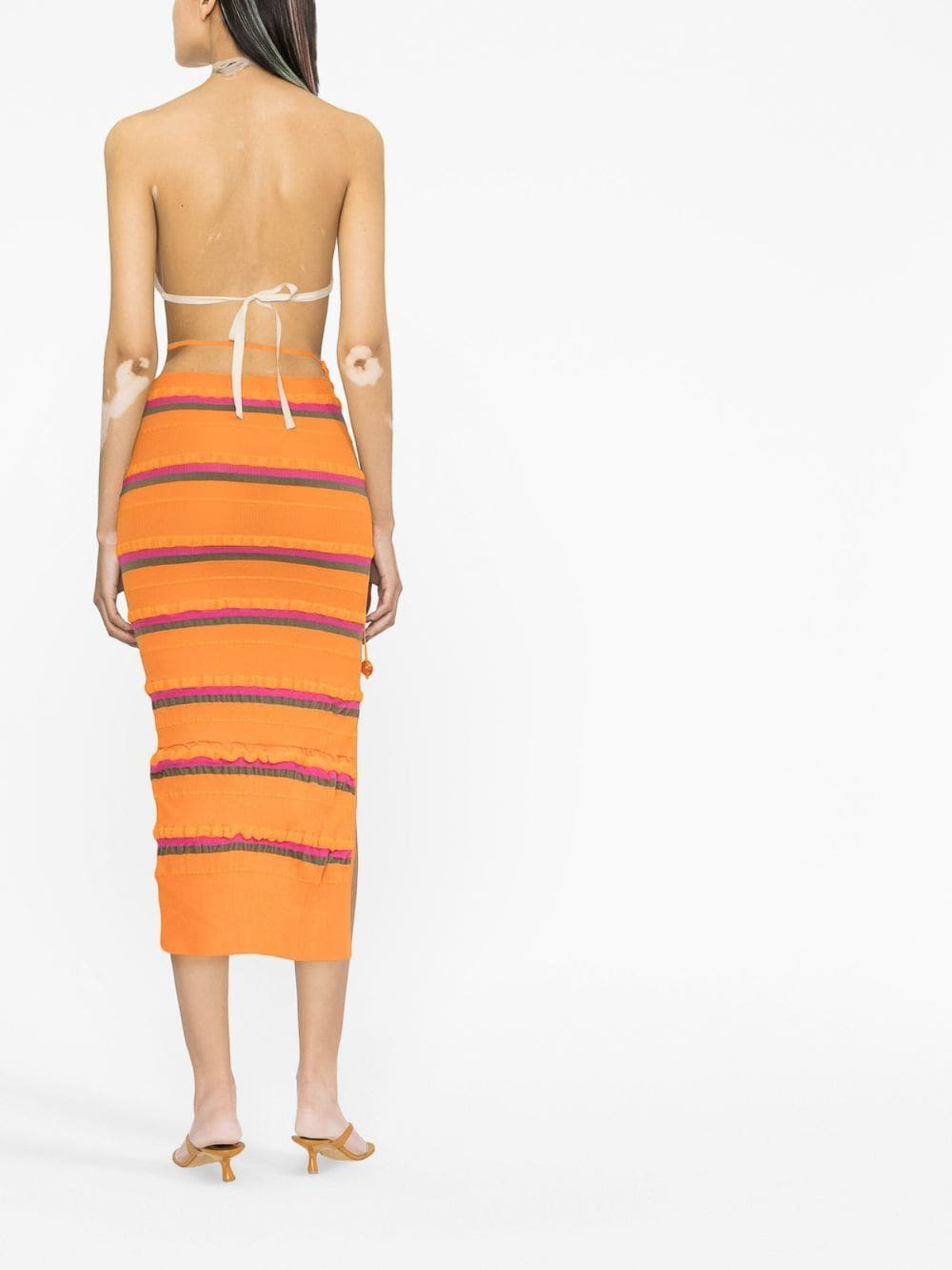 Shop Jacquemus Buttoned Ribbed-knit Skirt In Orange