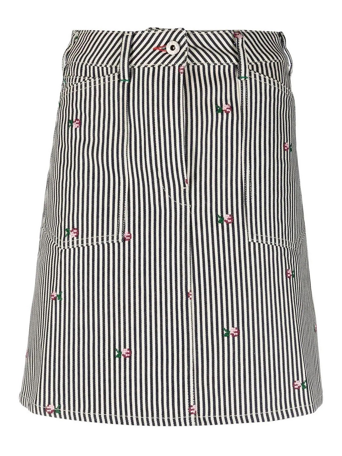 Shop Kenzo Striped Denim Skirt In White