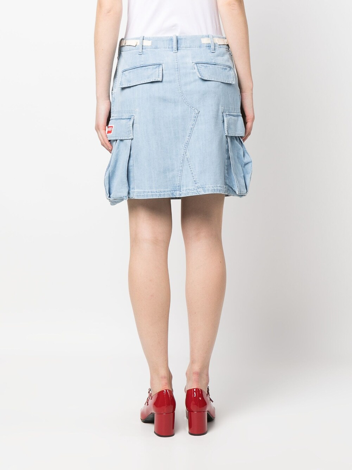 Shop Kenzo Cargo Denim Skirt In Azul Claro