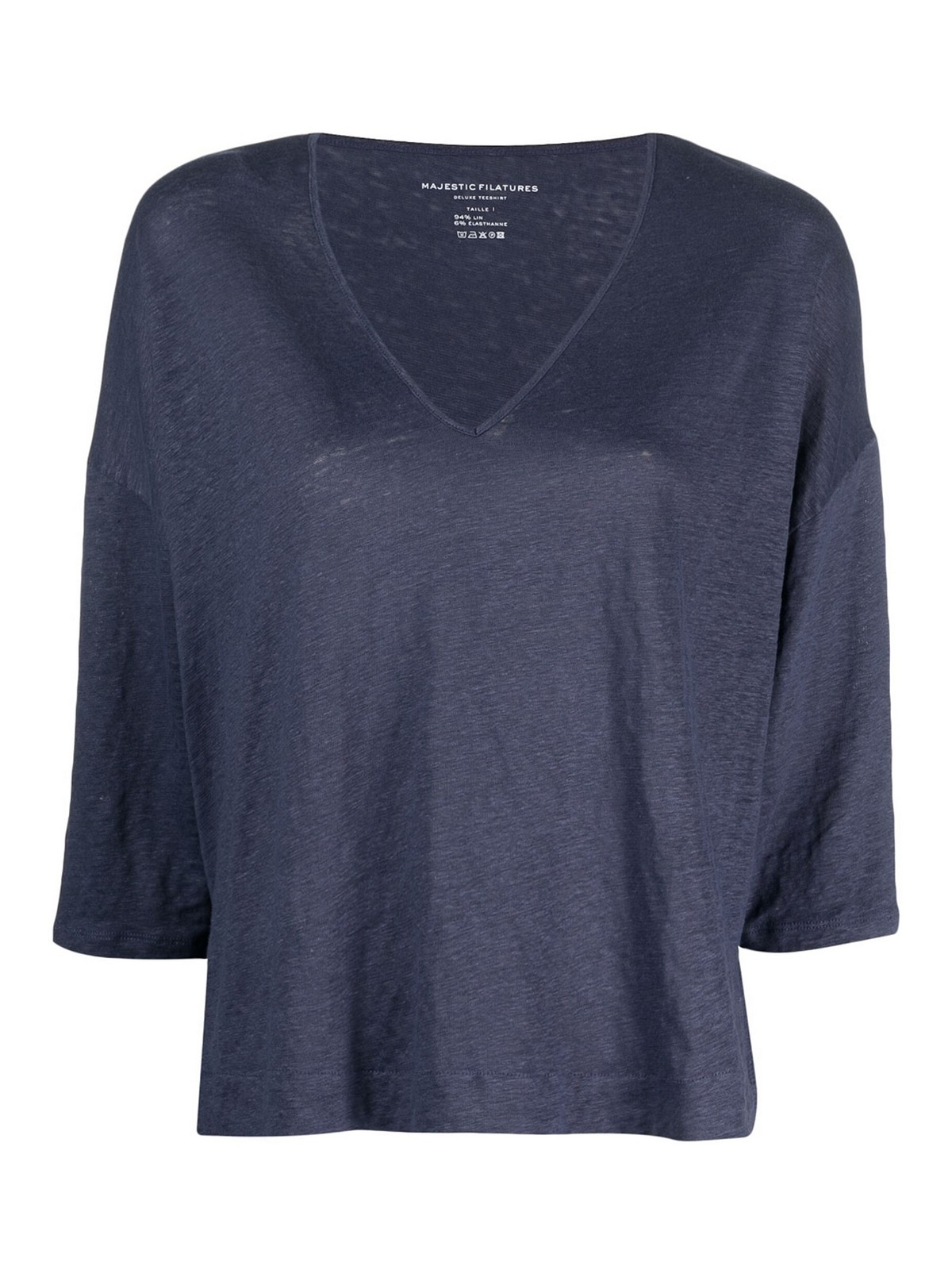 Majestic V-neck Three-quarter Sleeved Top In Blue