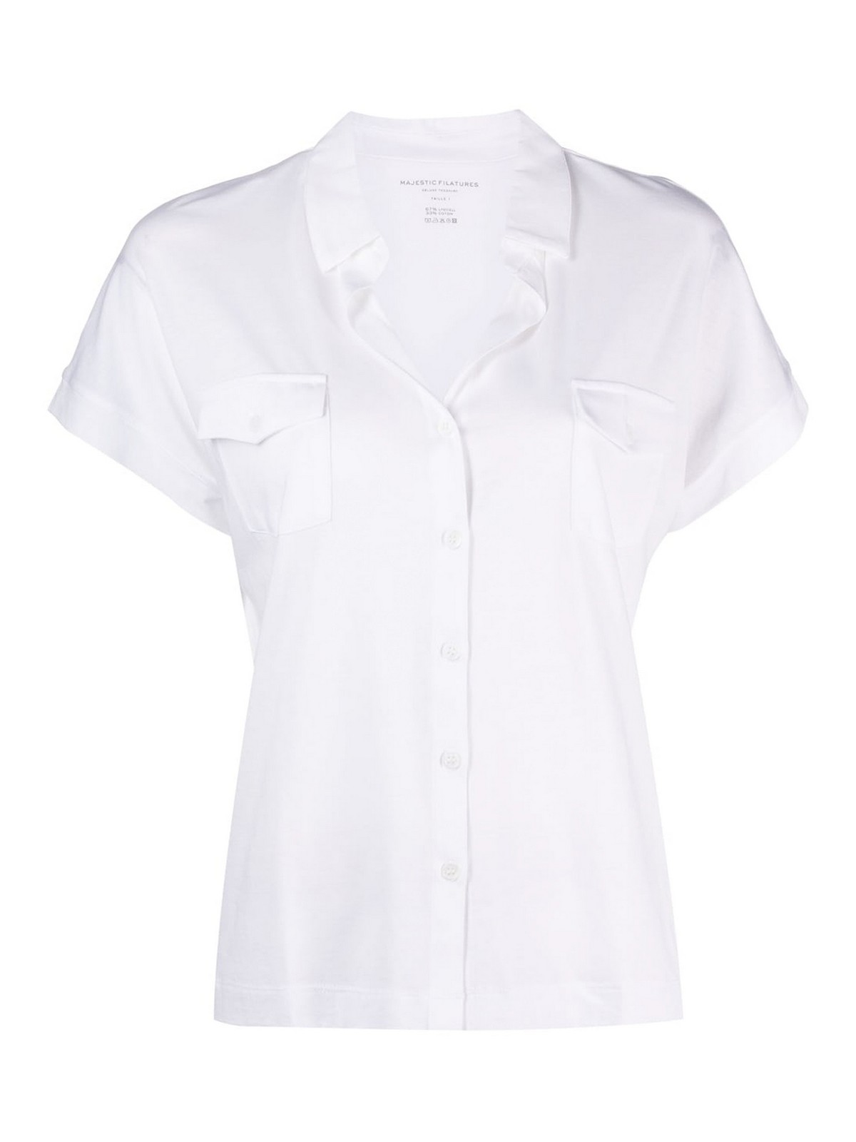 Shop Majestic Short Sleeve Cotton Blend Shirt In White