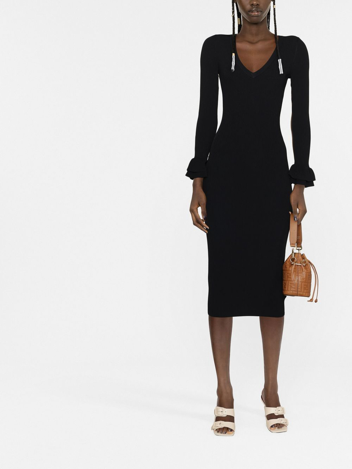 Michael Kors Collection  Black Sleeveless Ruched Midi Dress