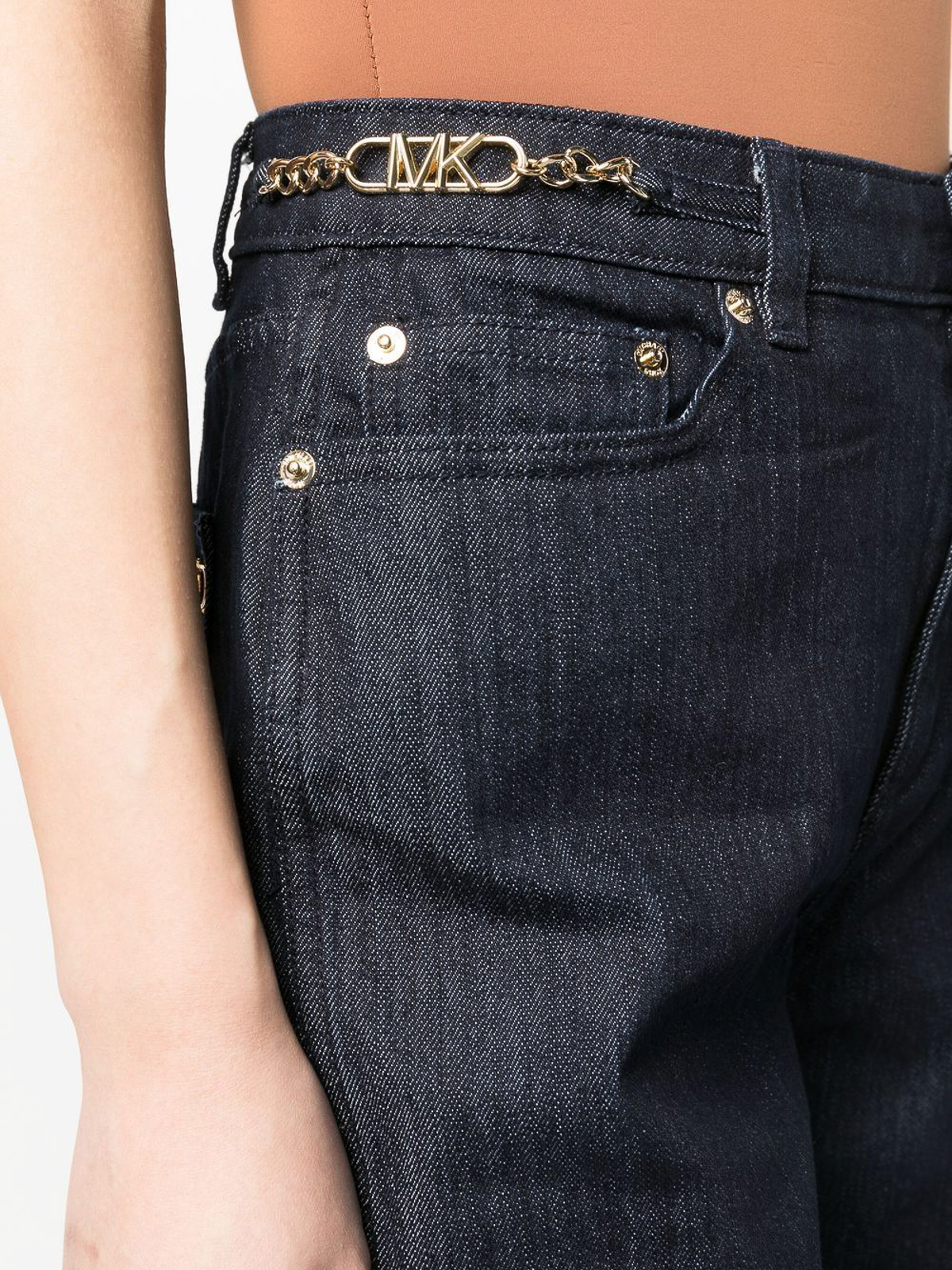 Shop Michael Kors Cropped Denim Jeans In Dark Wash