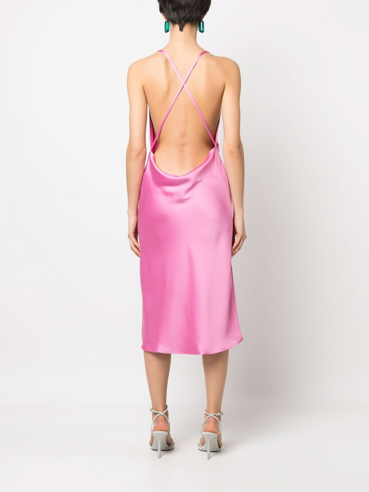 strapless open back dress Hot Pink Notch Neck Bodycon Satin Mini Dress main image 0