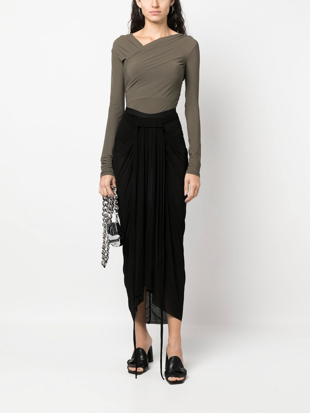 Rick Owens Long jersey pleated skirt - Black | RP01C5338BZ09