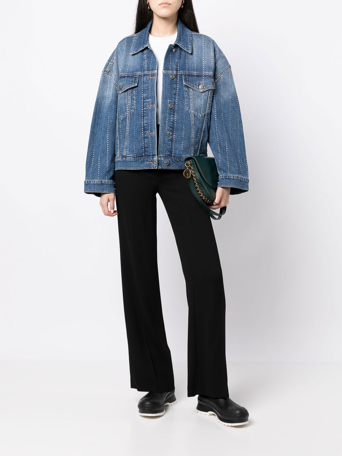 Stella Mccartney Rhinestone Hotfix Striped Oversize Denim Jacket In ...