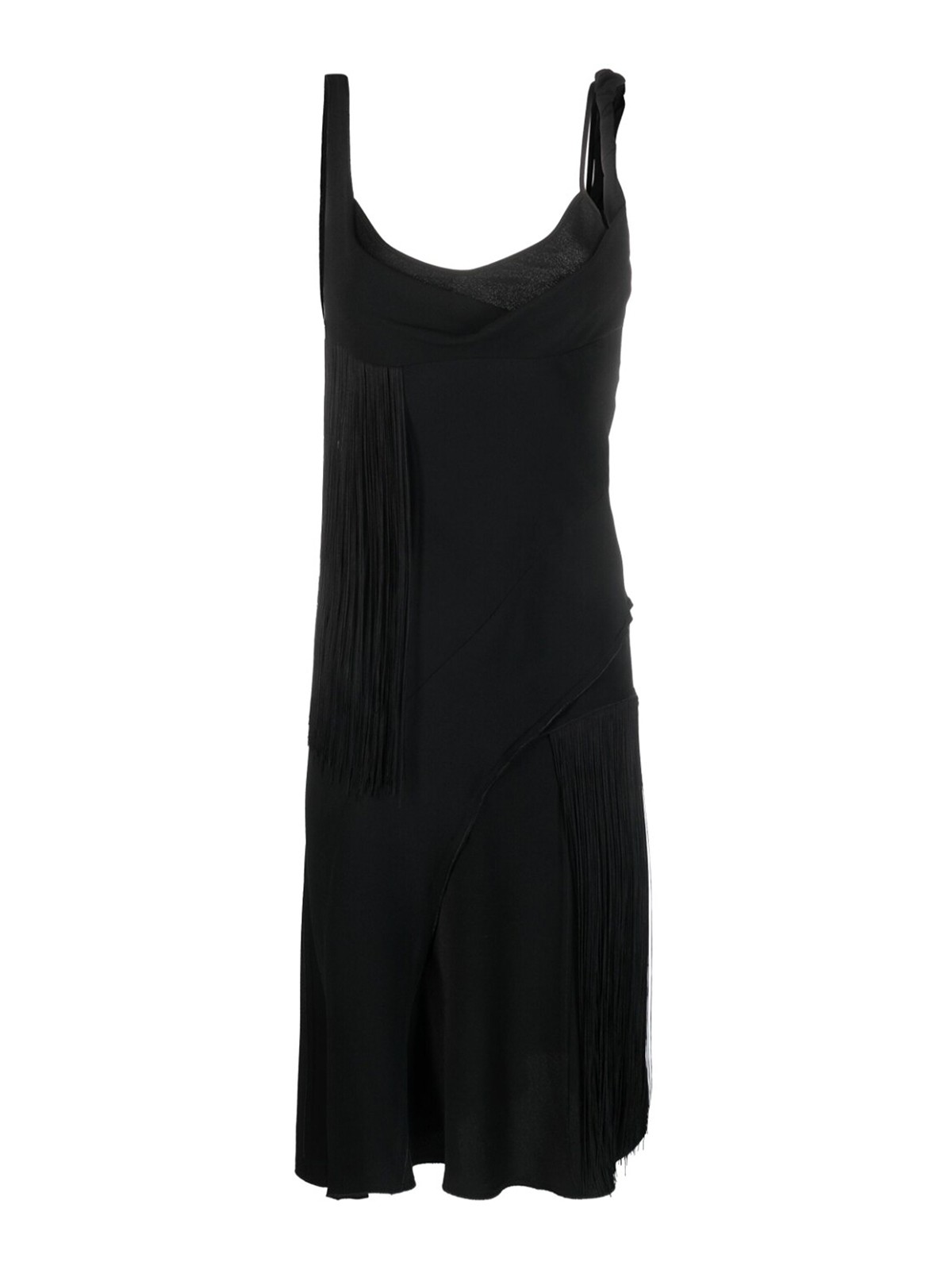 Victoria Beckham Asymmetric Fringe Midi Dress In Black