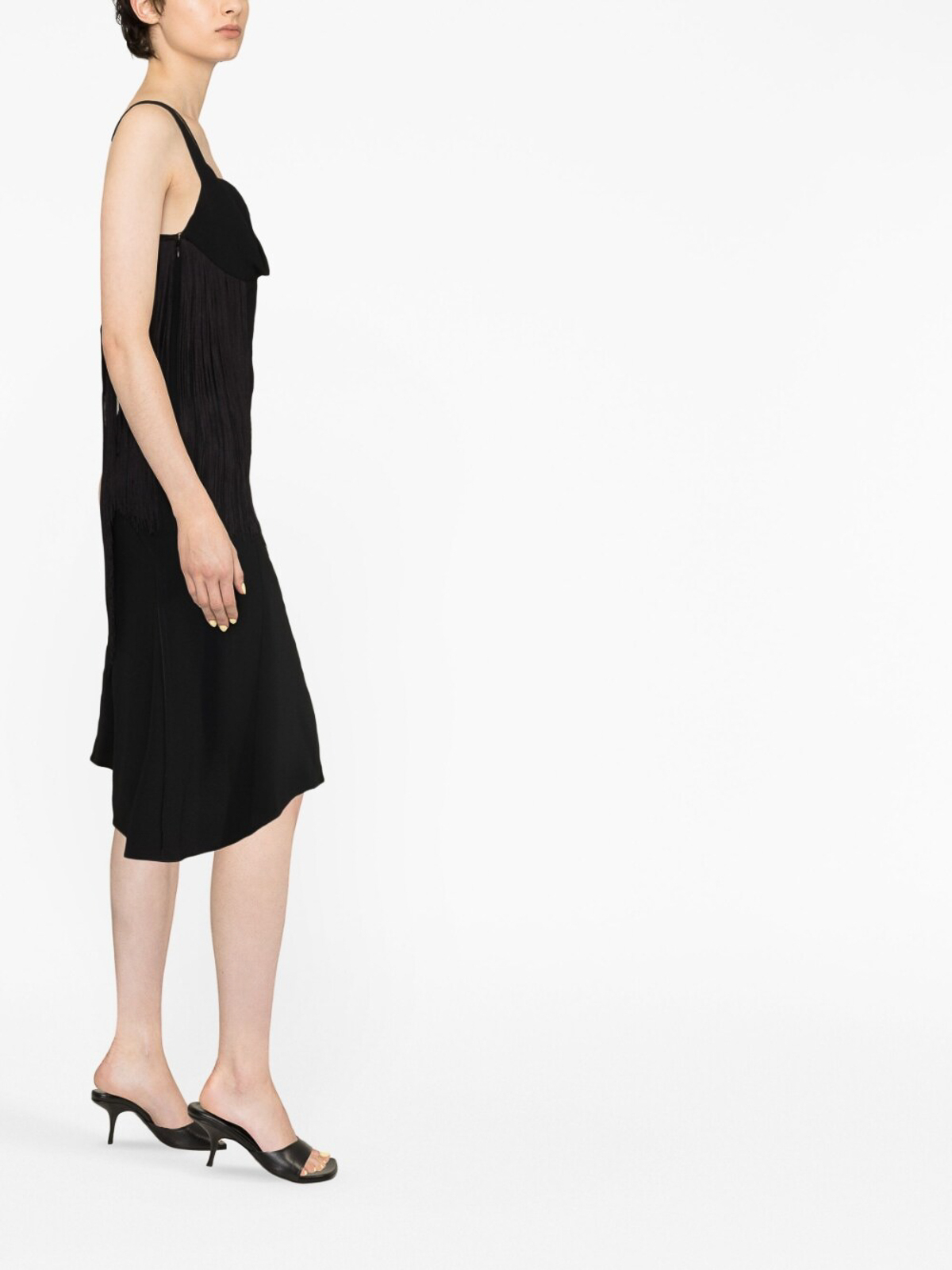Shop Victoria Beckham Asymmetric Fringe Midi Dress In Black