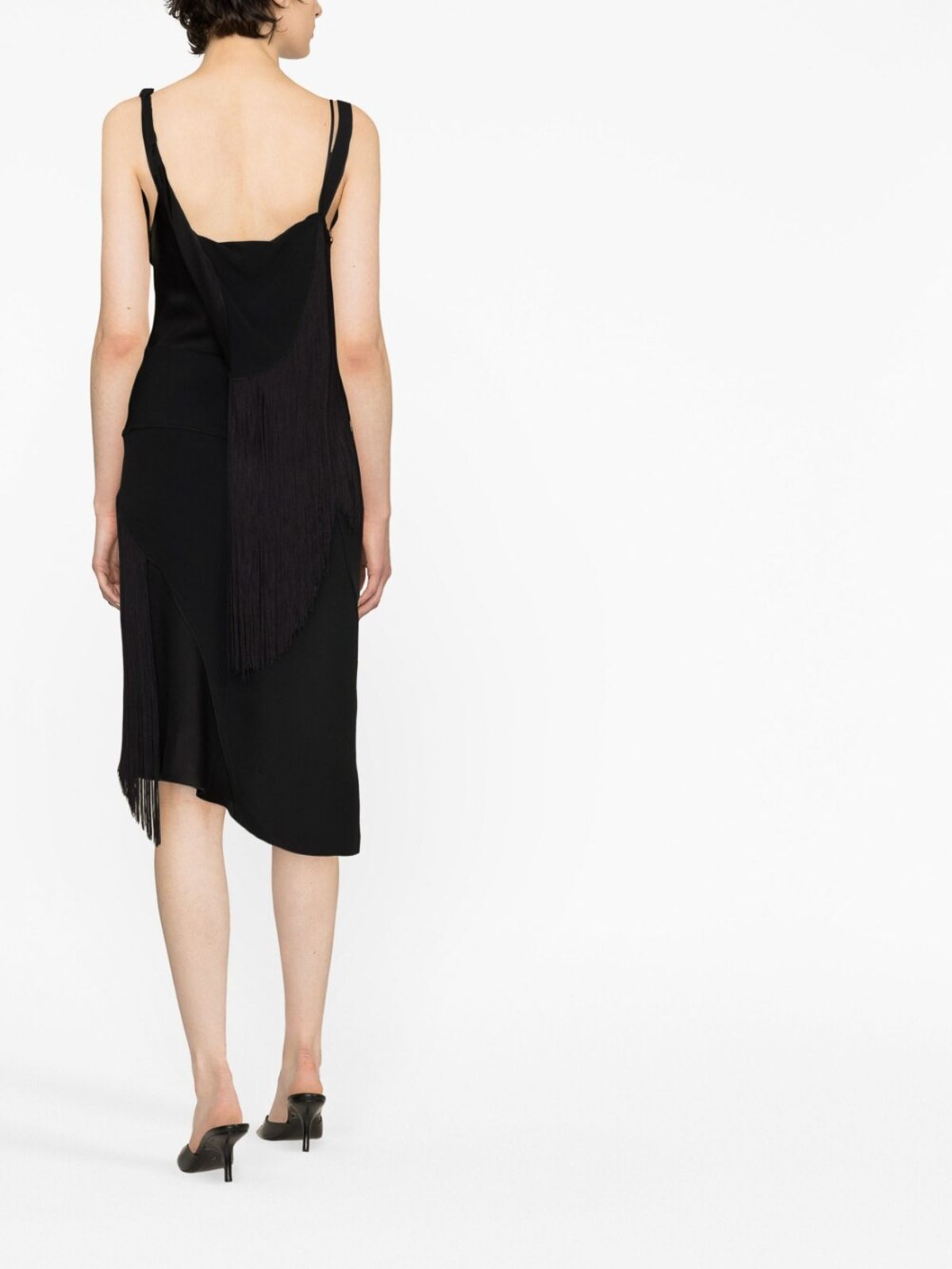 Shop Victoria Beckham Asymmetric Fringe Midi Dress In Black