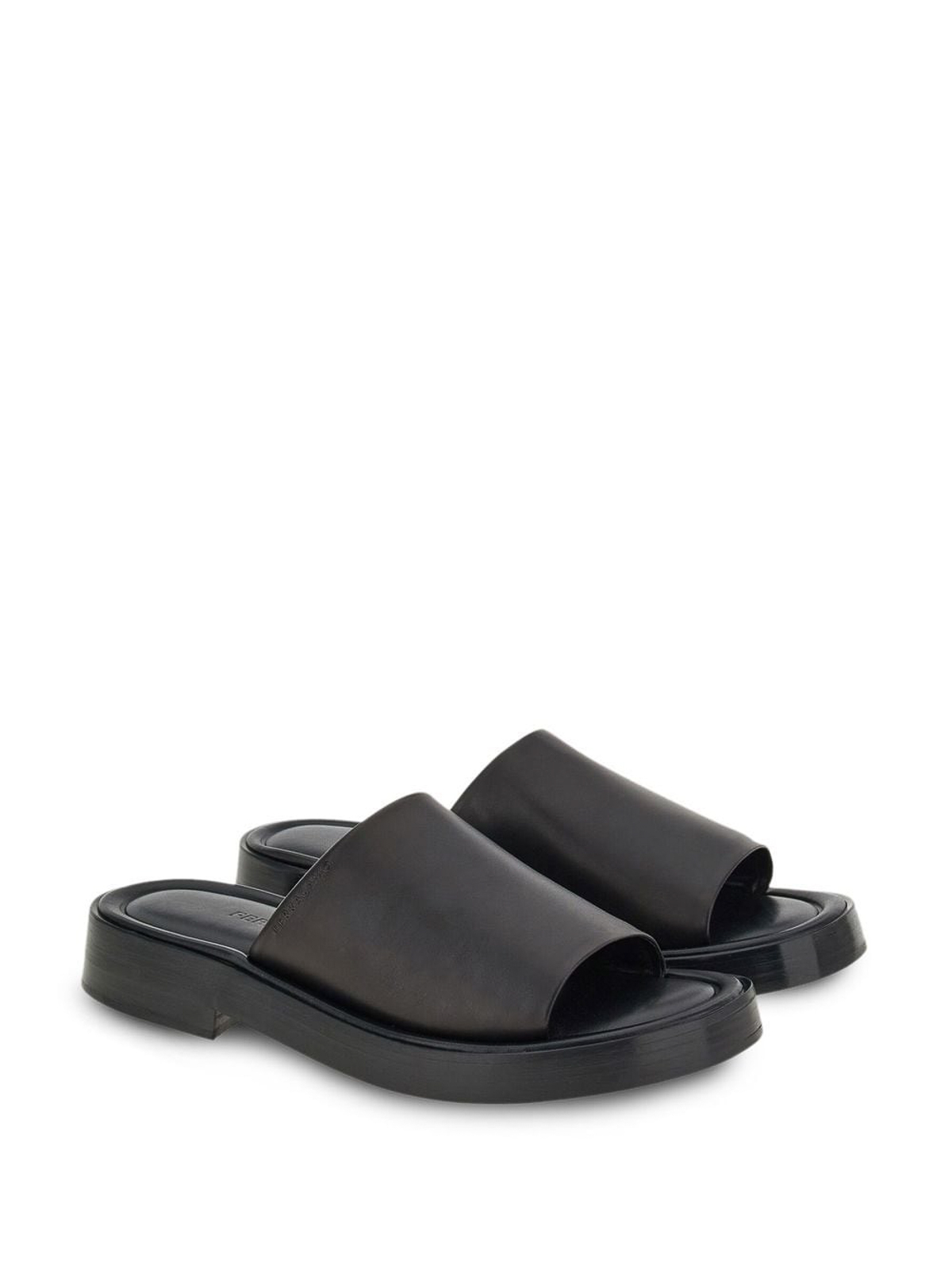 Shop Ferragamo Leather Flat Sandals In Negro