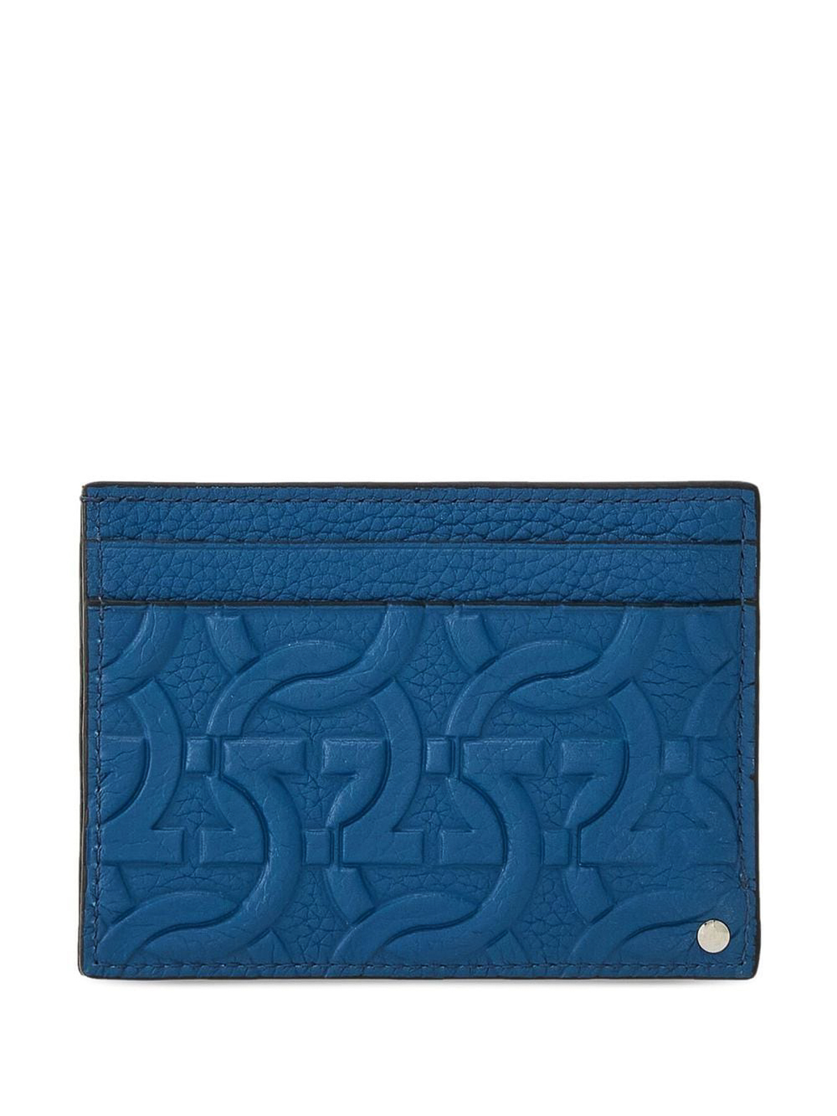 Shop Ferragamo Leather Credit Card Case In Blue