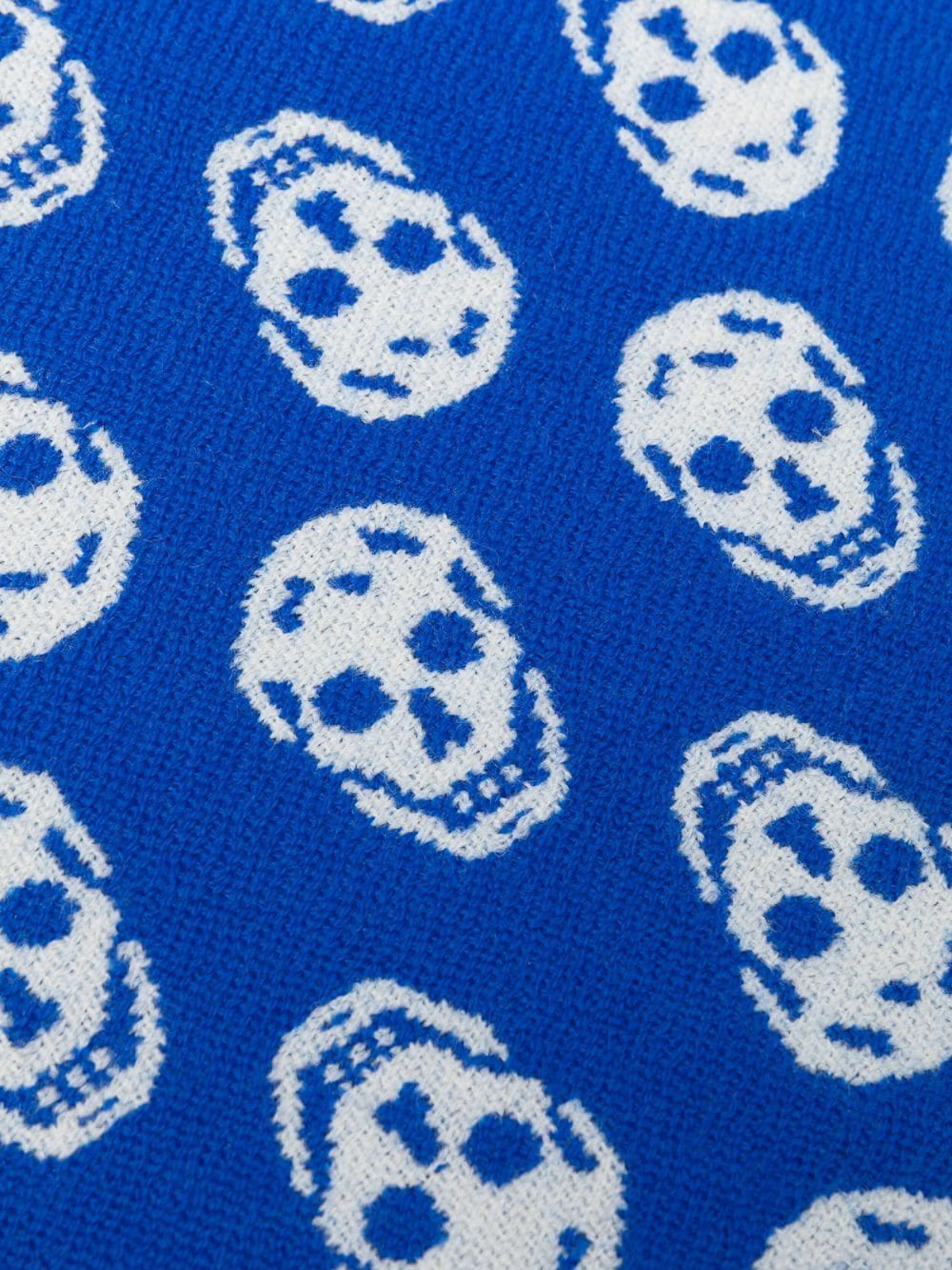 Shop Alexander Mcqueen Skull Double- Face Wool Scarf In Blue