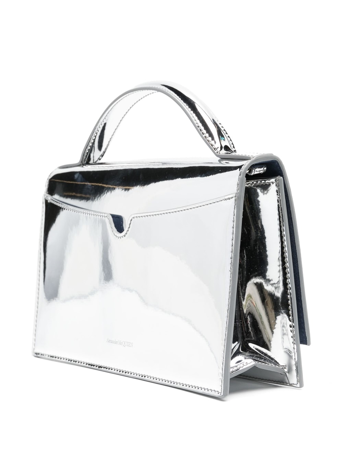 Calvin Klein Lock Leather Metallic Silver Crossbody Bag