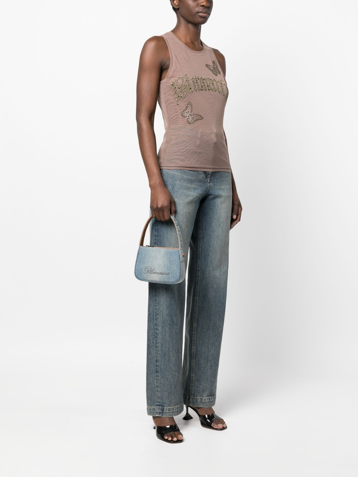 Small Denim Shoulder Bag in Grey - Blumarine