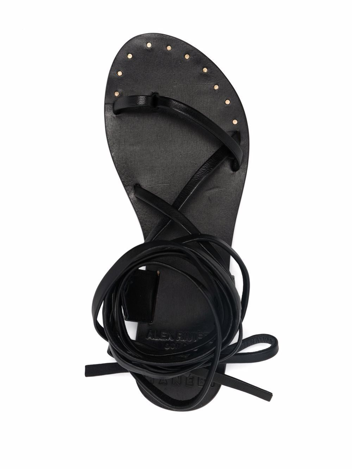 Shop Manebi Tie-up Leather Sandals In Black