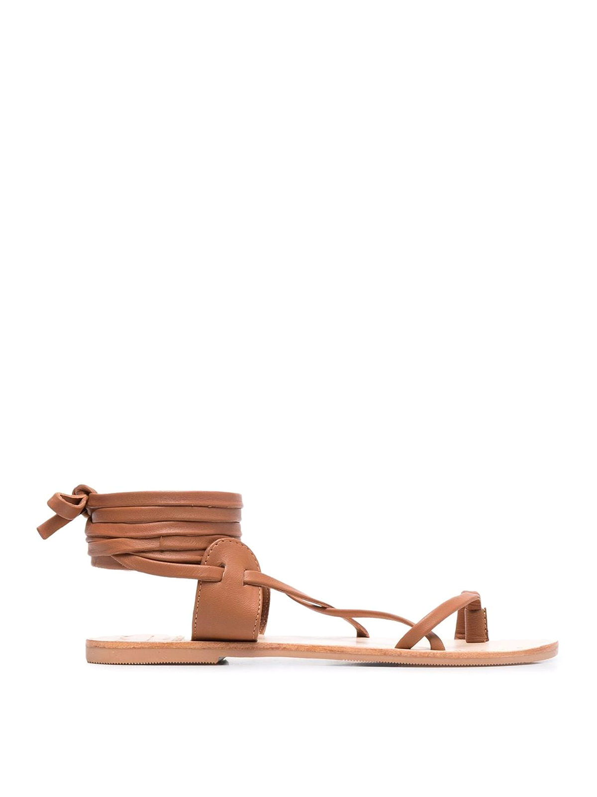 Shop Manebi Tie-up Leather Sandals In Brown