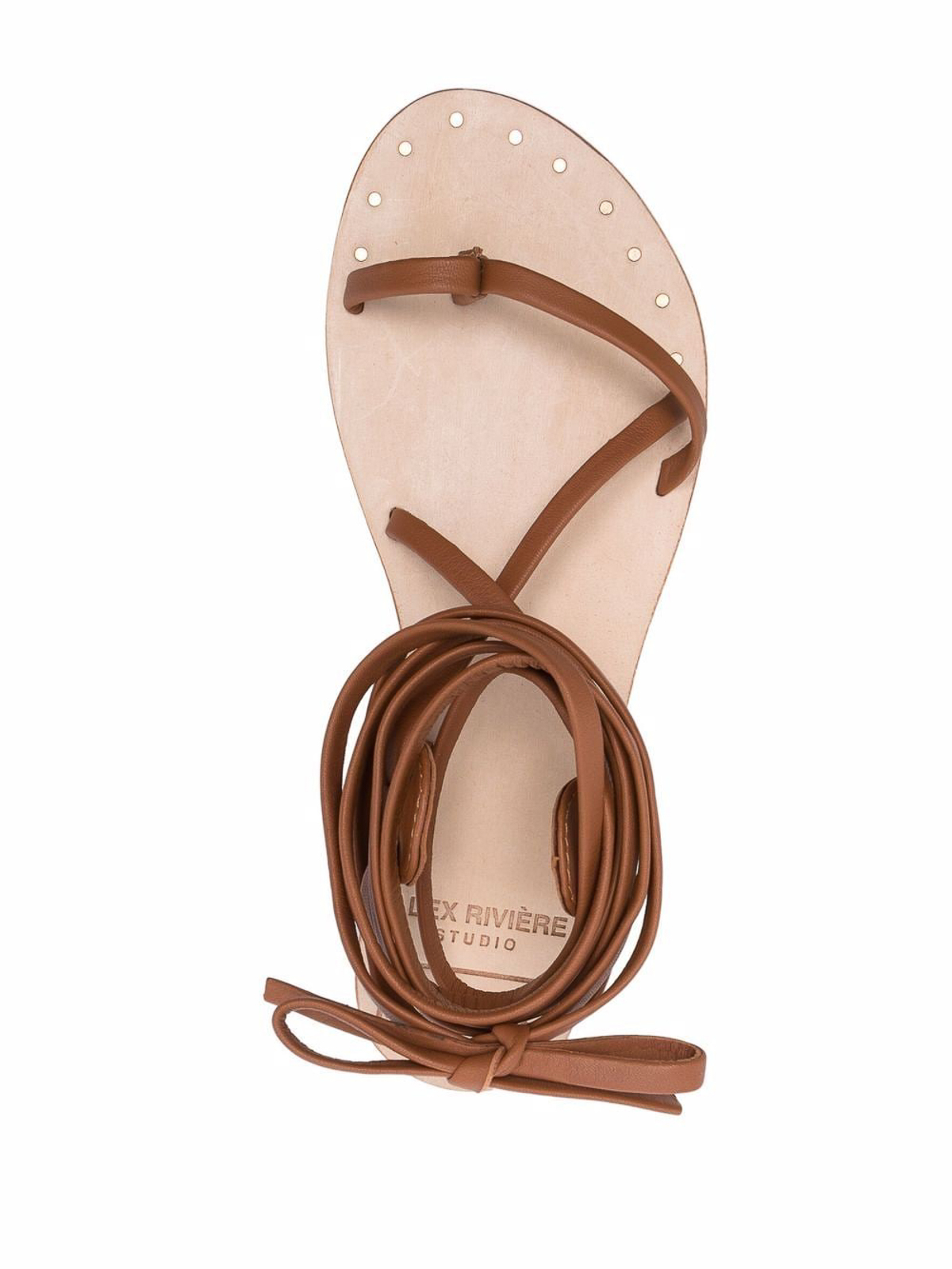 Shop Manebi Tie-up Leather Sandals In Brown